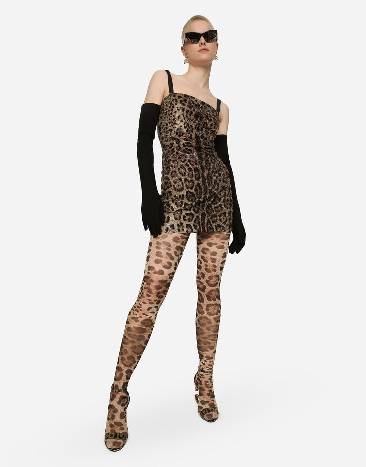 Leopard-print jersey minidress with fusible rhinestones - 4