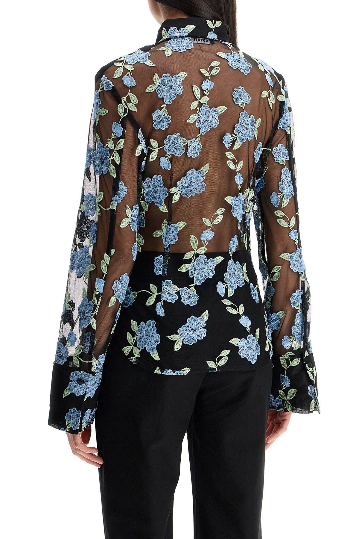 Rotate - Rotate black mesh shirt with floral embroidery - 3