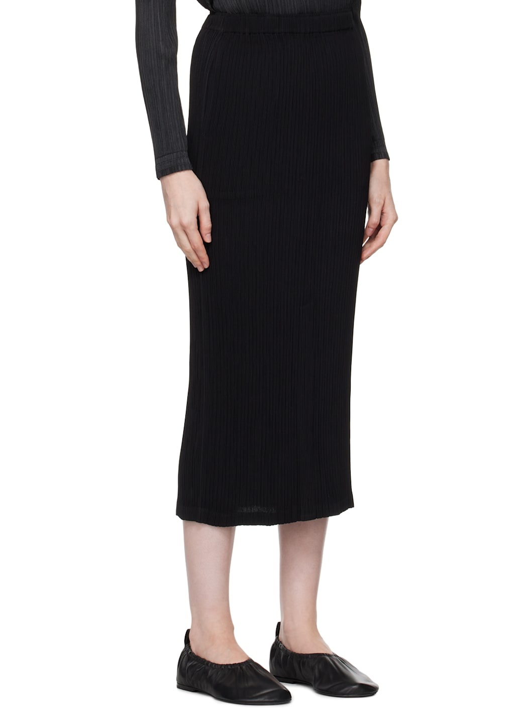 Black Hatching Midi Skirt - 2