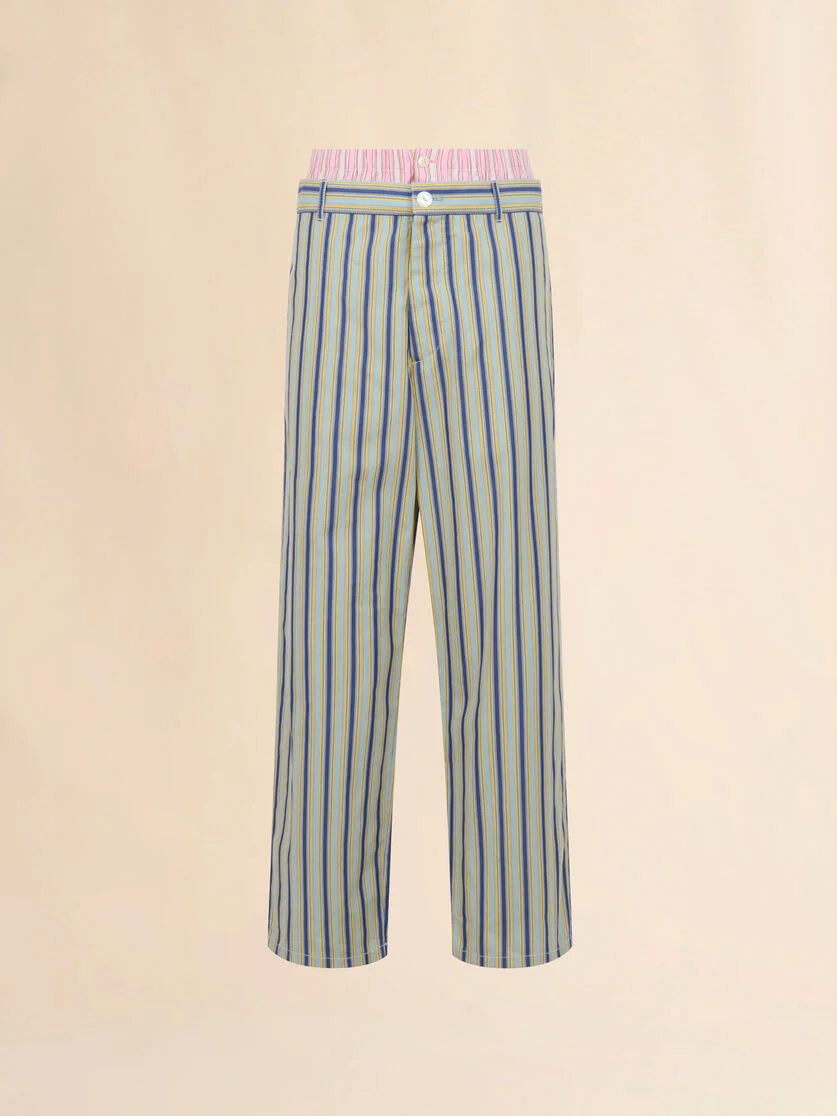GREEN STRIPED POPLIN TROUSERS WITH TROMPE-L’ŒIL EFFECT - 1