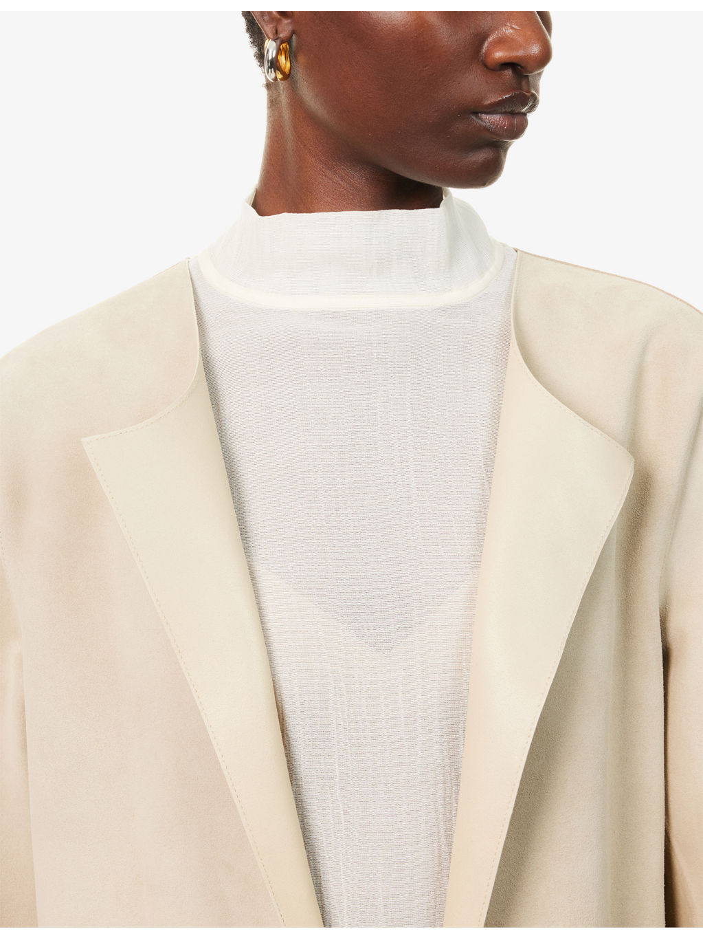 Collarless Relaxed-Fit Suede Coat - 6