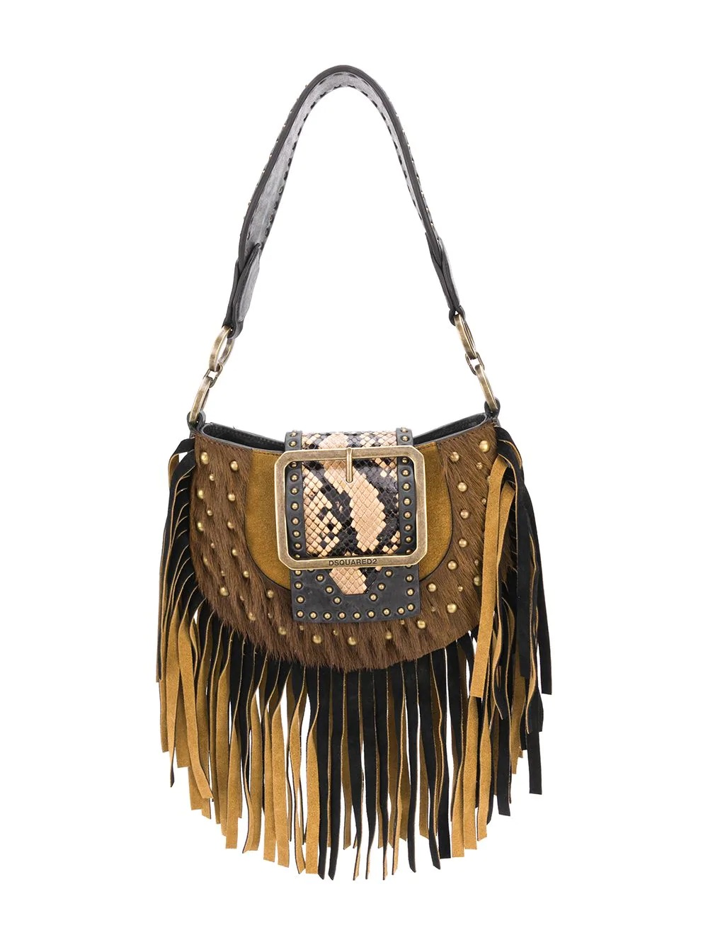 oversized buckle fringe shoulder bag - 1