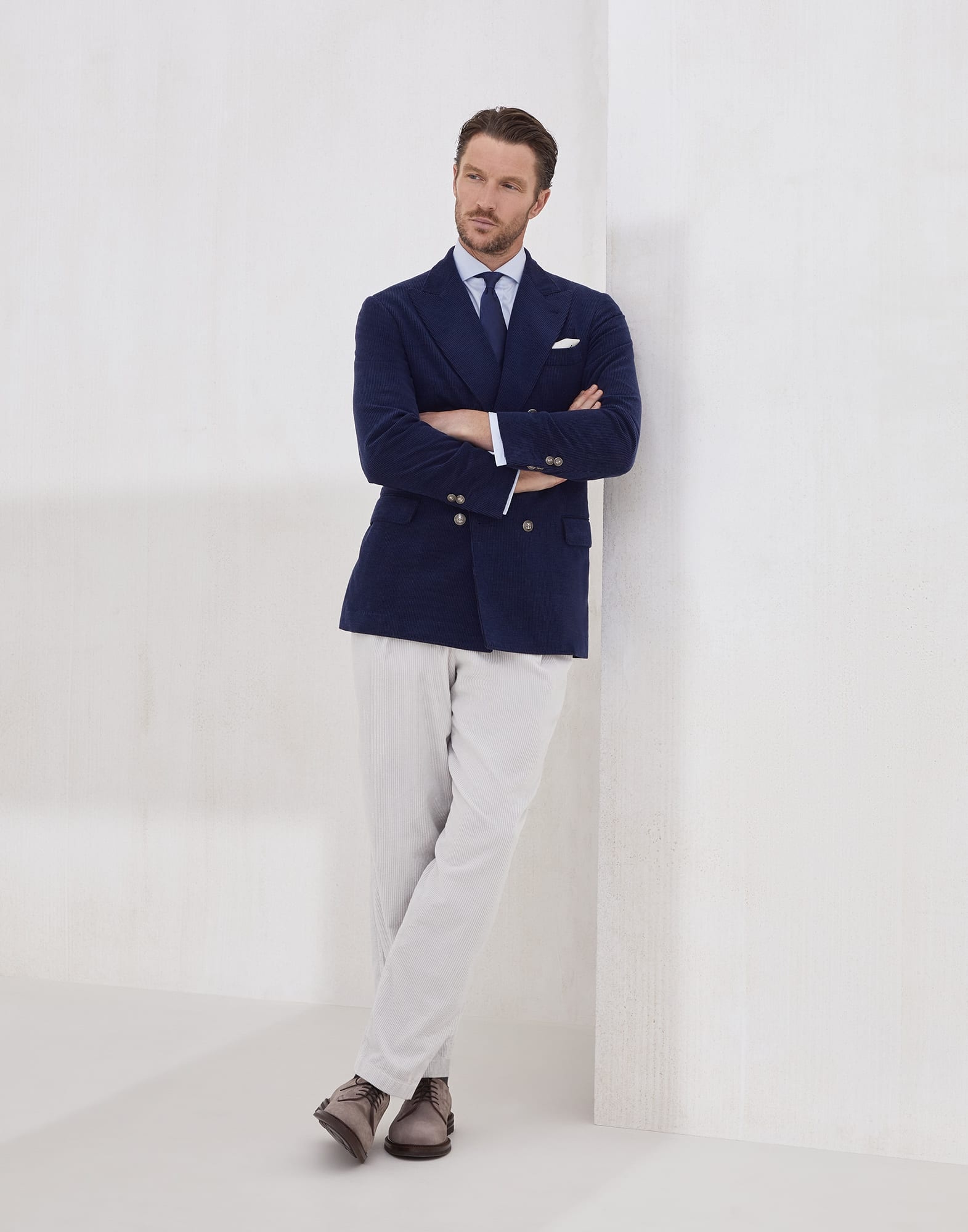 Wool, silk and cashmere corduroy one-and-a-half breasted deconstructed blazer with metal buttons - 5