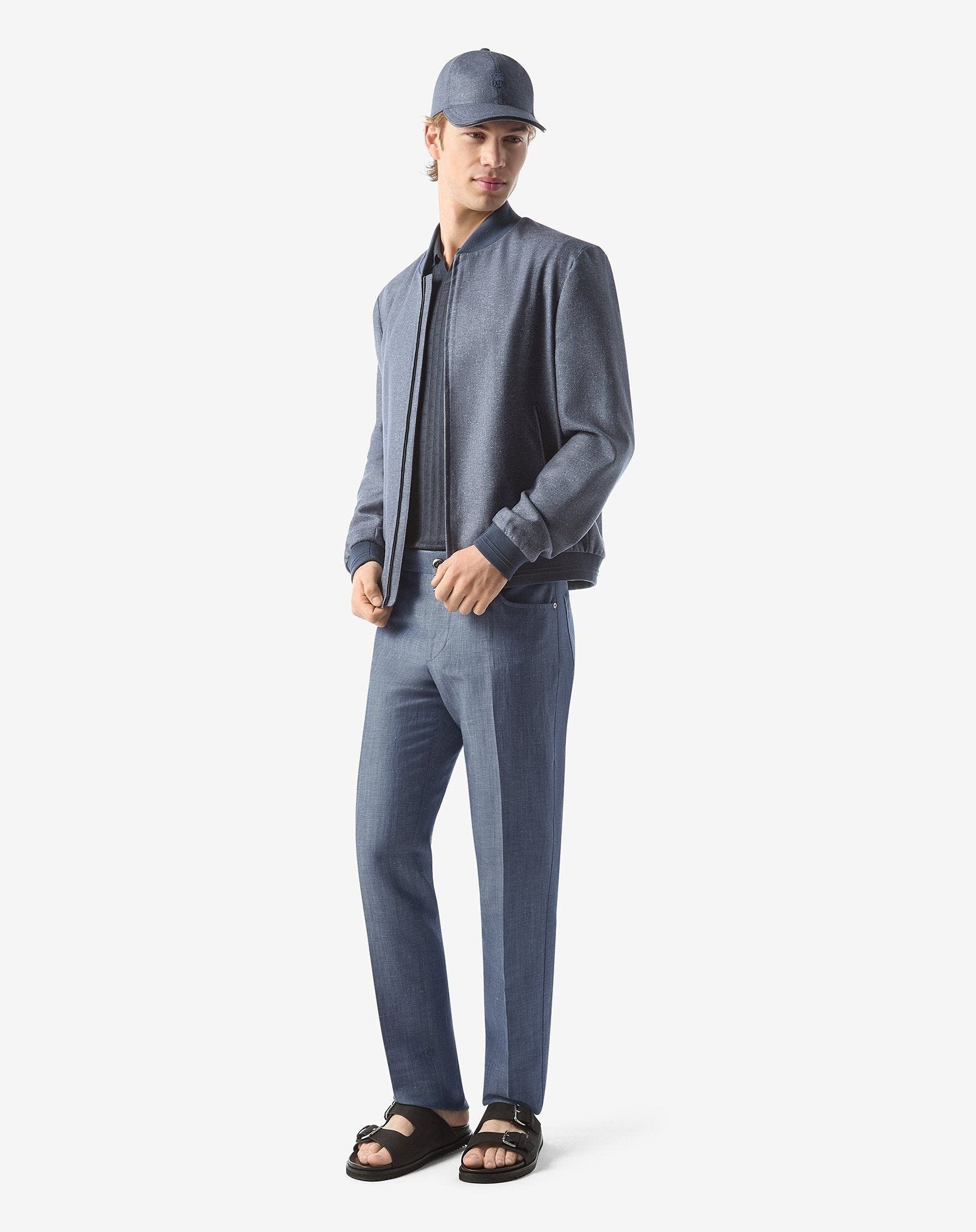 Indigo 5-pocket wool and linen trousers - 2
