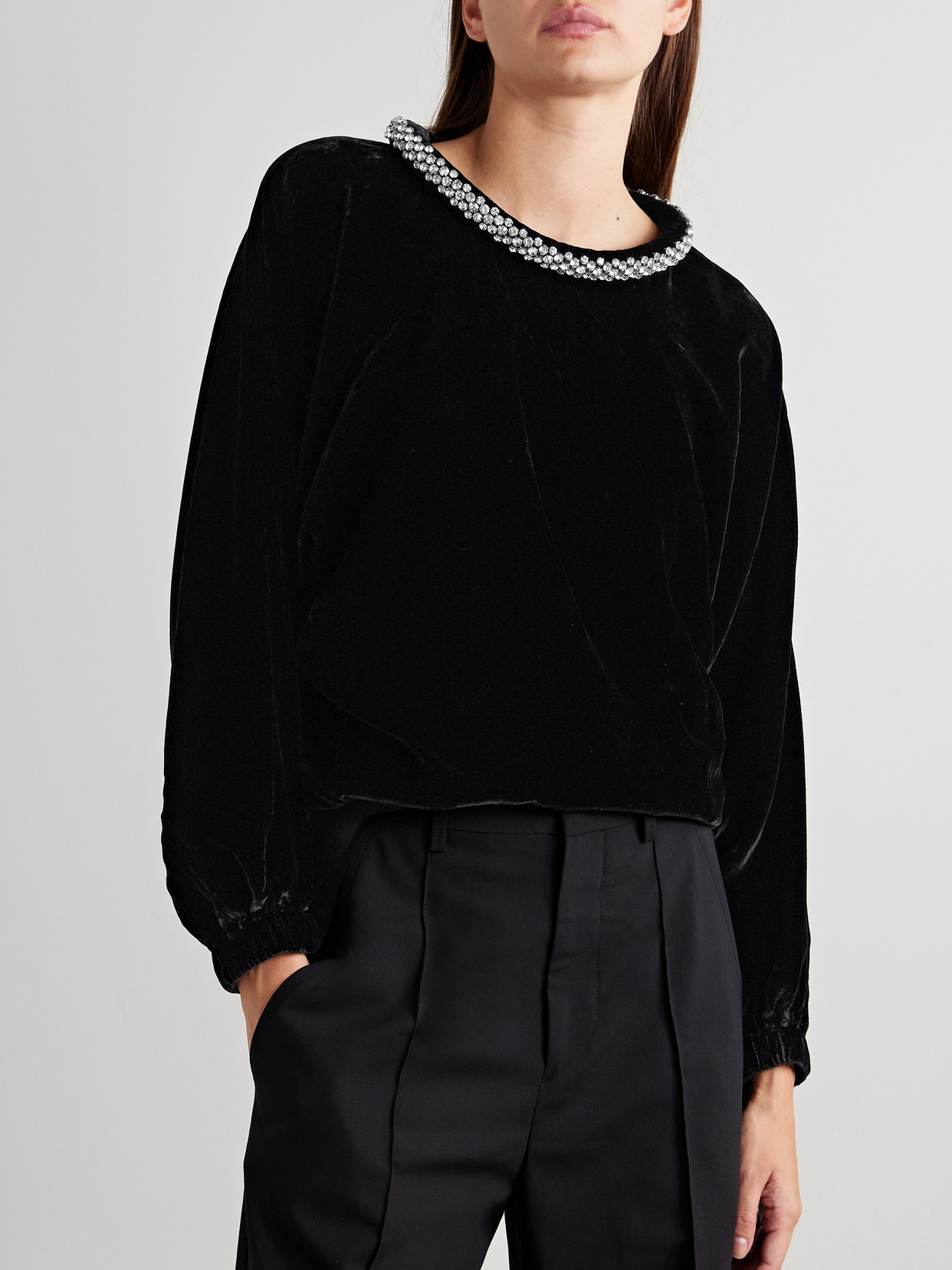 Bertina Crystal-embellished Velvet Top - 4