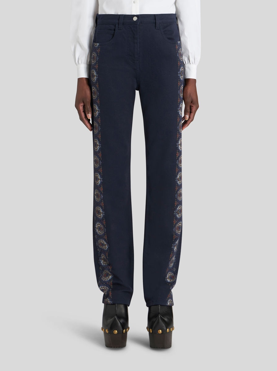 JEANS WITH FLORAL SIDE BANDS - 2