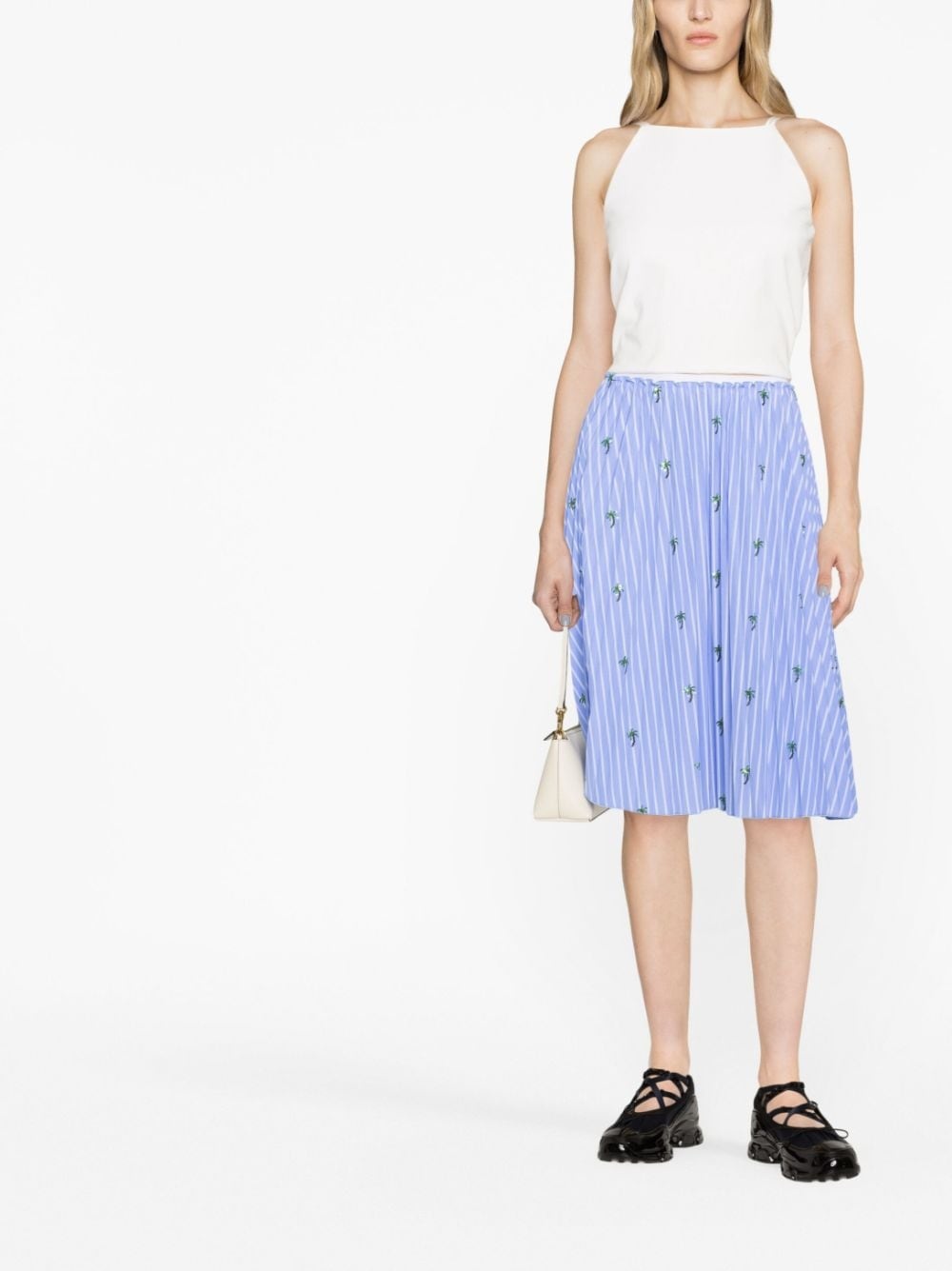 Palm-embroidery pleated skirt - 2