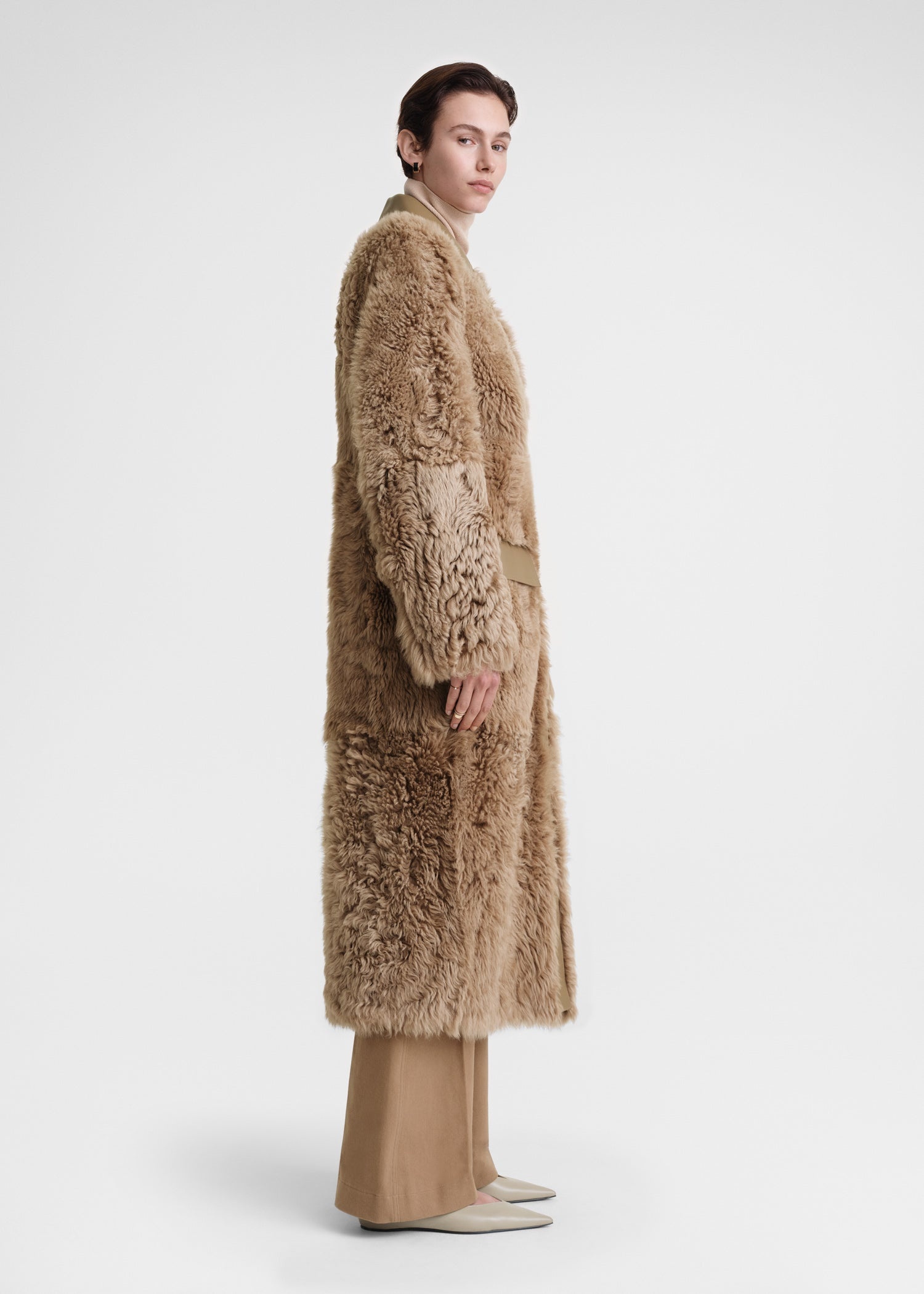 Curly shearling coat biscuit - 3