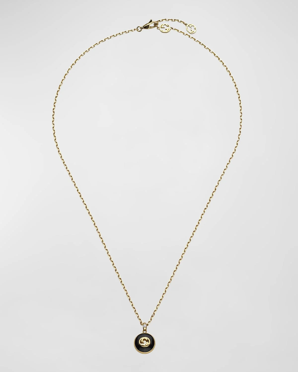 Interlocking 18K Yellow Gold Necklace with Diamond and Onyx - 1