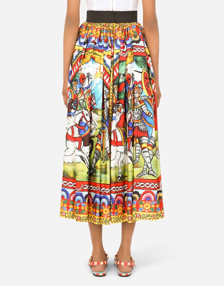 Carretto-print twill calf-length skirt - 2