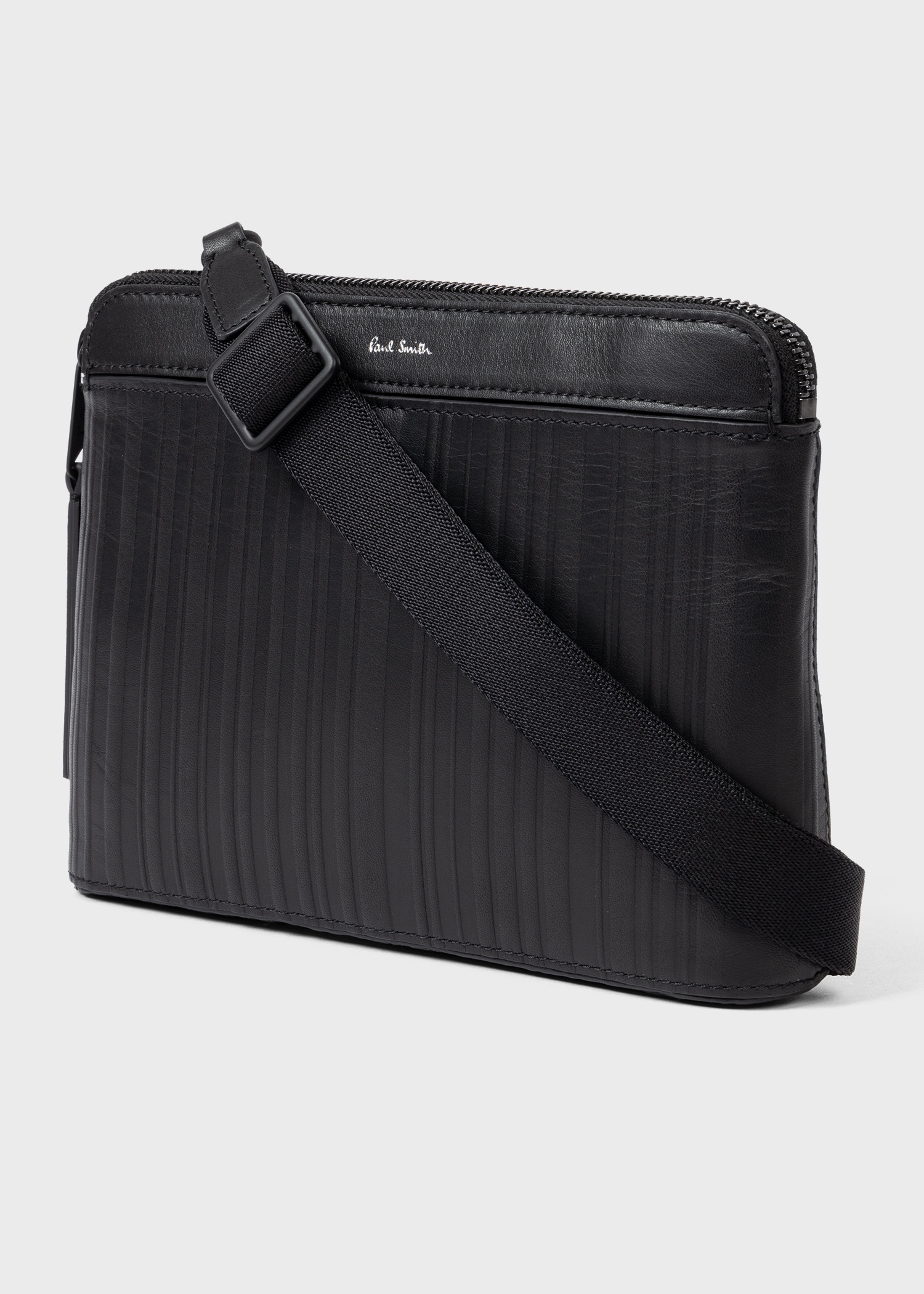 Black Leather 'Shadow Stripe' Musette Bag - 2
