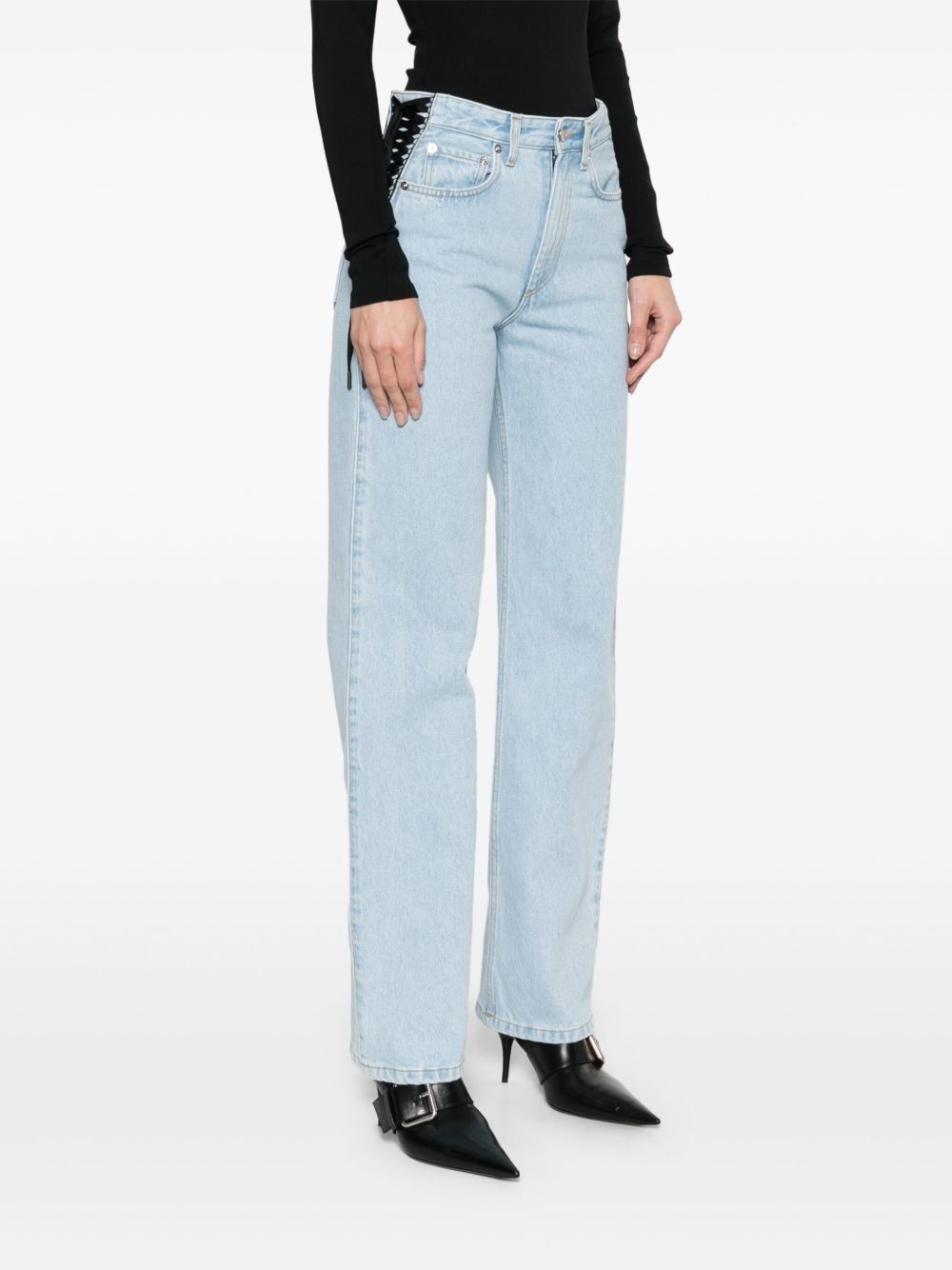 lace-up straight leg jeans - 3