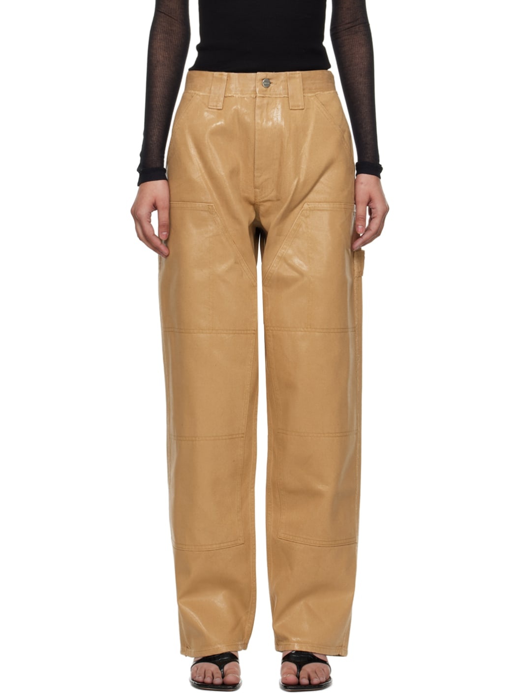 Beige Laminated Jeans - 1