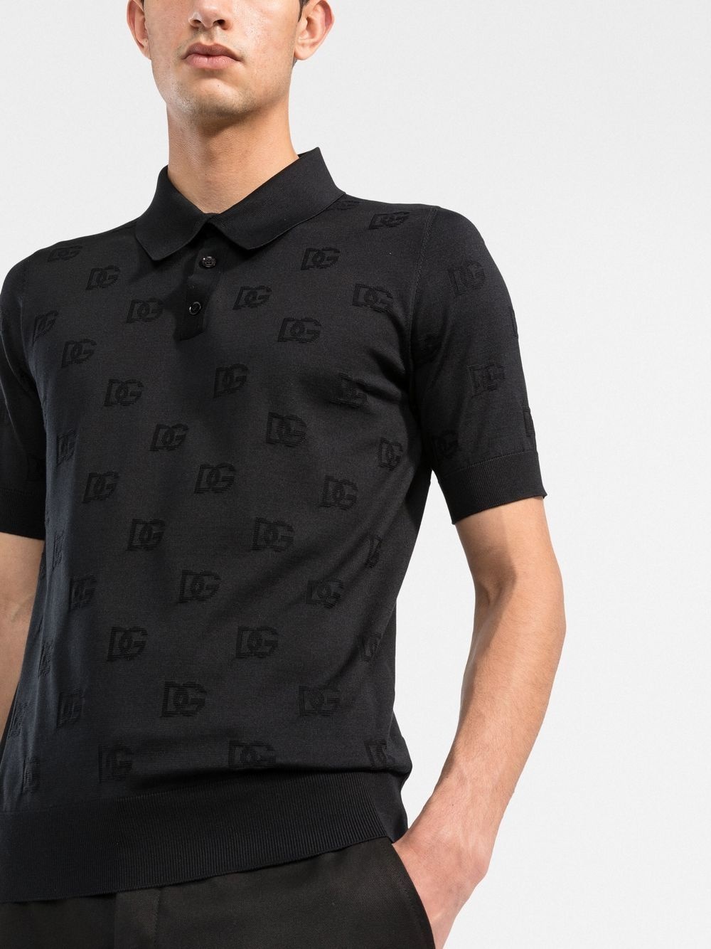 monogram silk polo shirt - 3