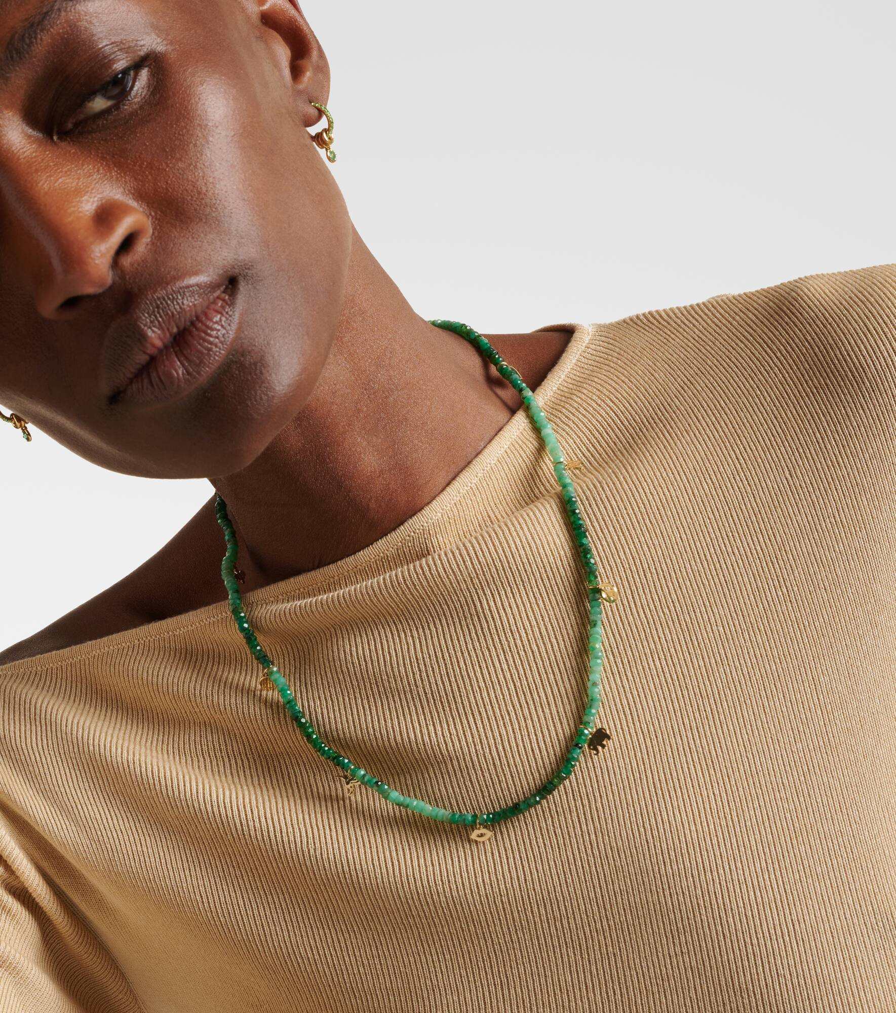 14kt gold charm necklace with emeralds - 3