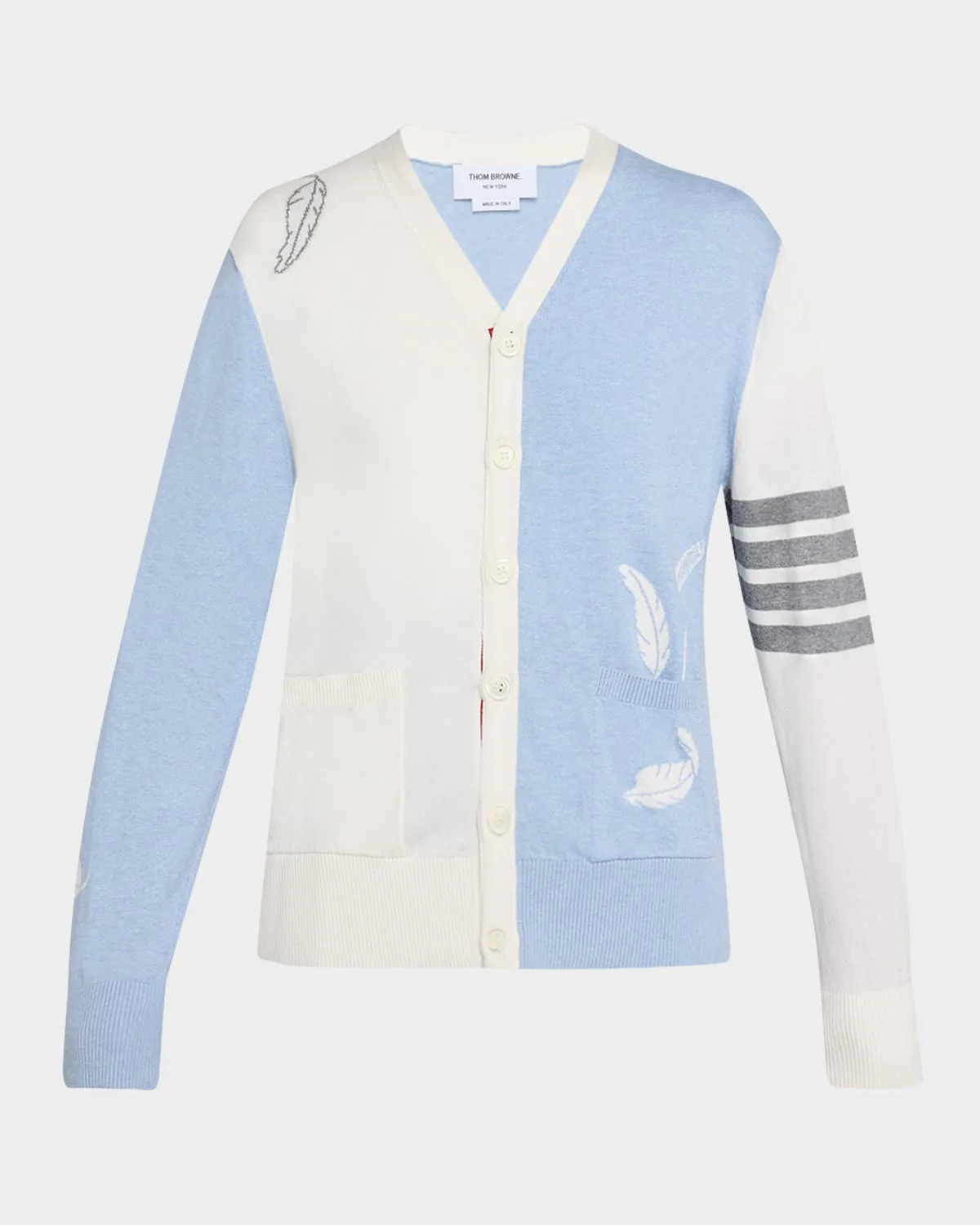 Fun Mix Feather Jersey 4-Bar V-Neck Cardigan - 1