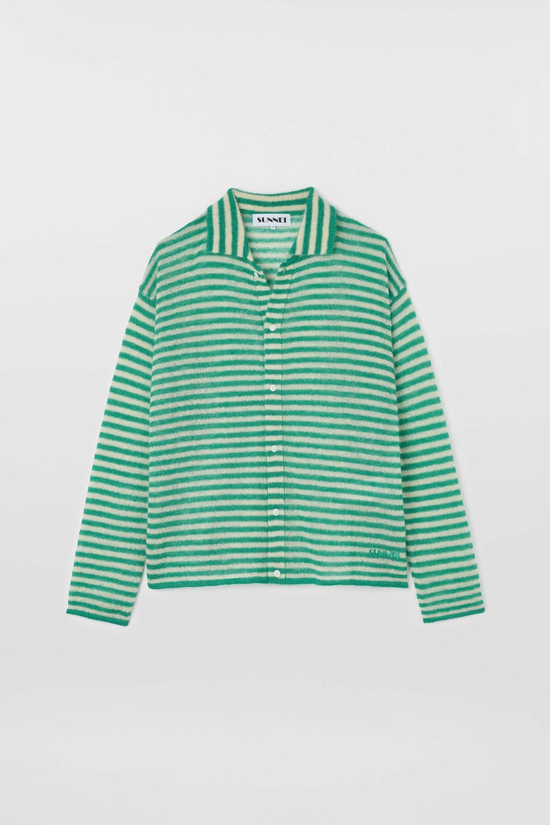 STIPED MOHAIR CARDIGAN / off white & jade green 1