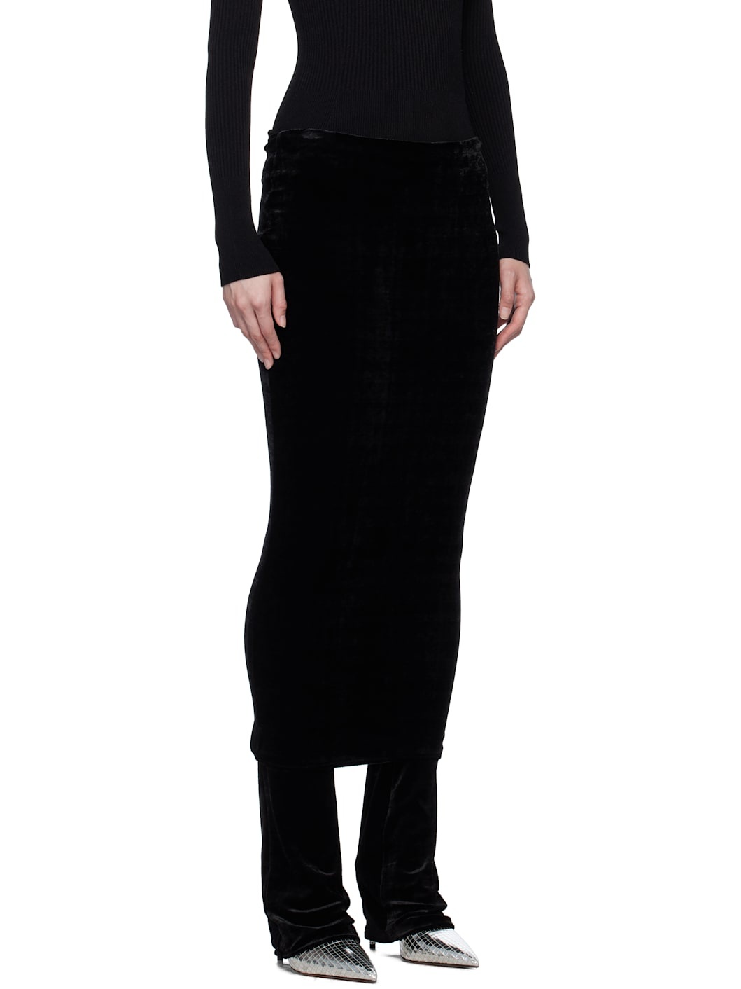 Black Velvet Maxi Skirt - 2