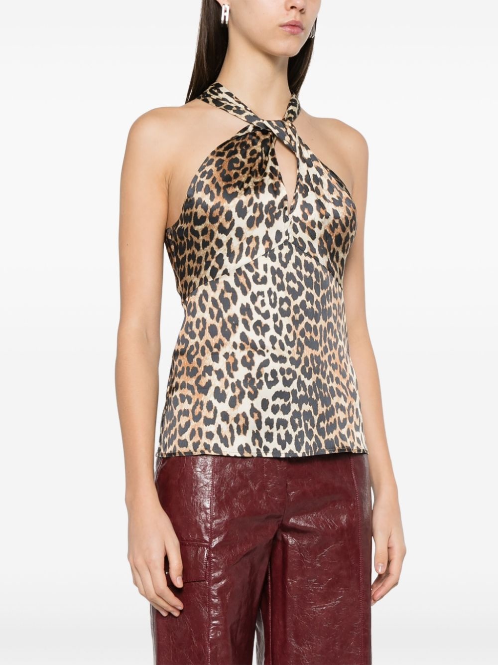 leopard-print satin top - 3