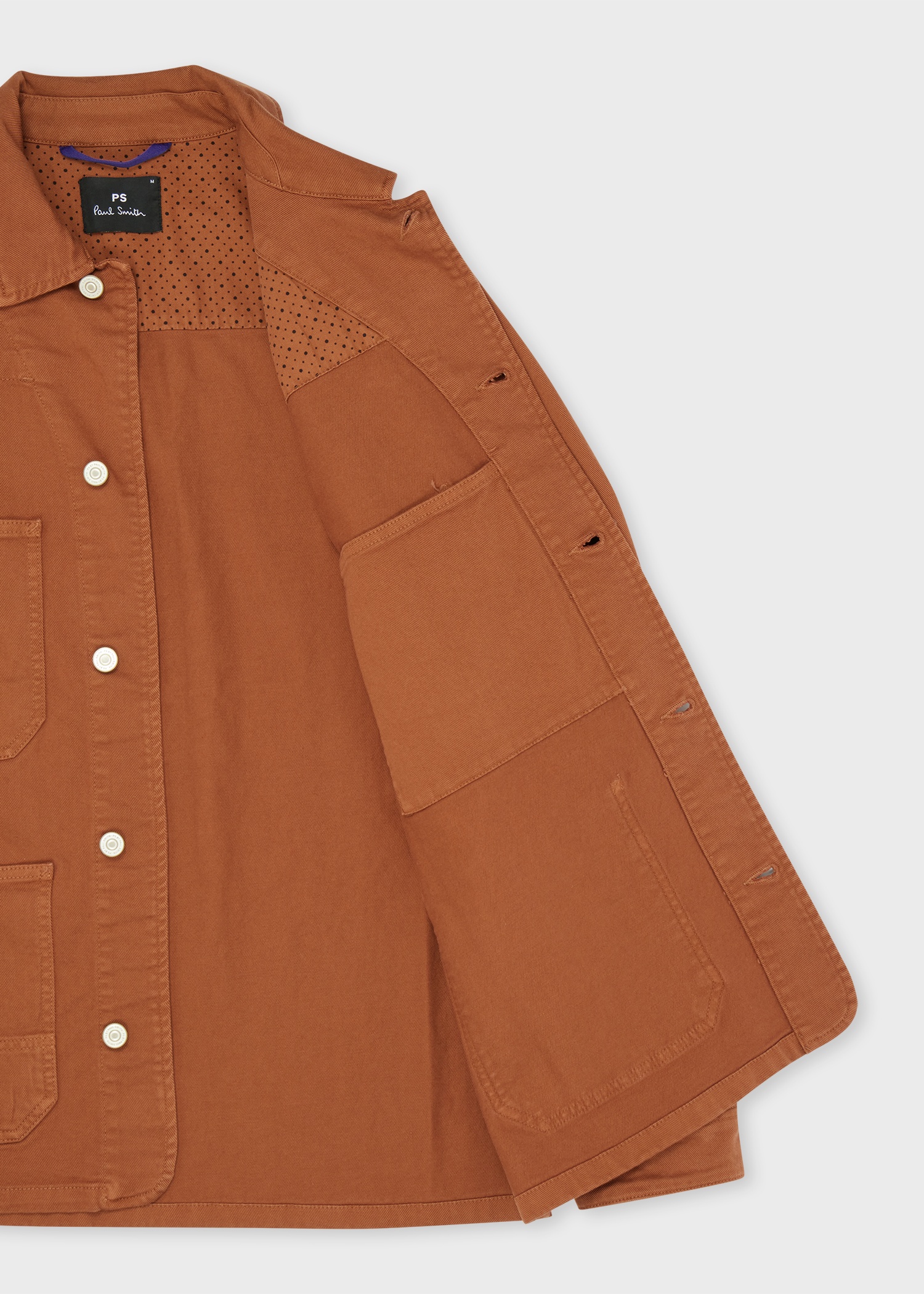 Rust Stretch Cotton-Twill Embroidered Stripe Chore Jacket - 4