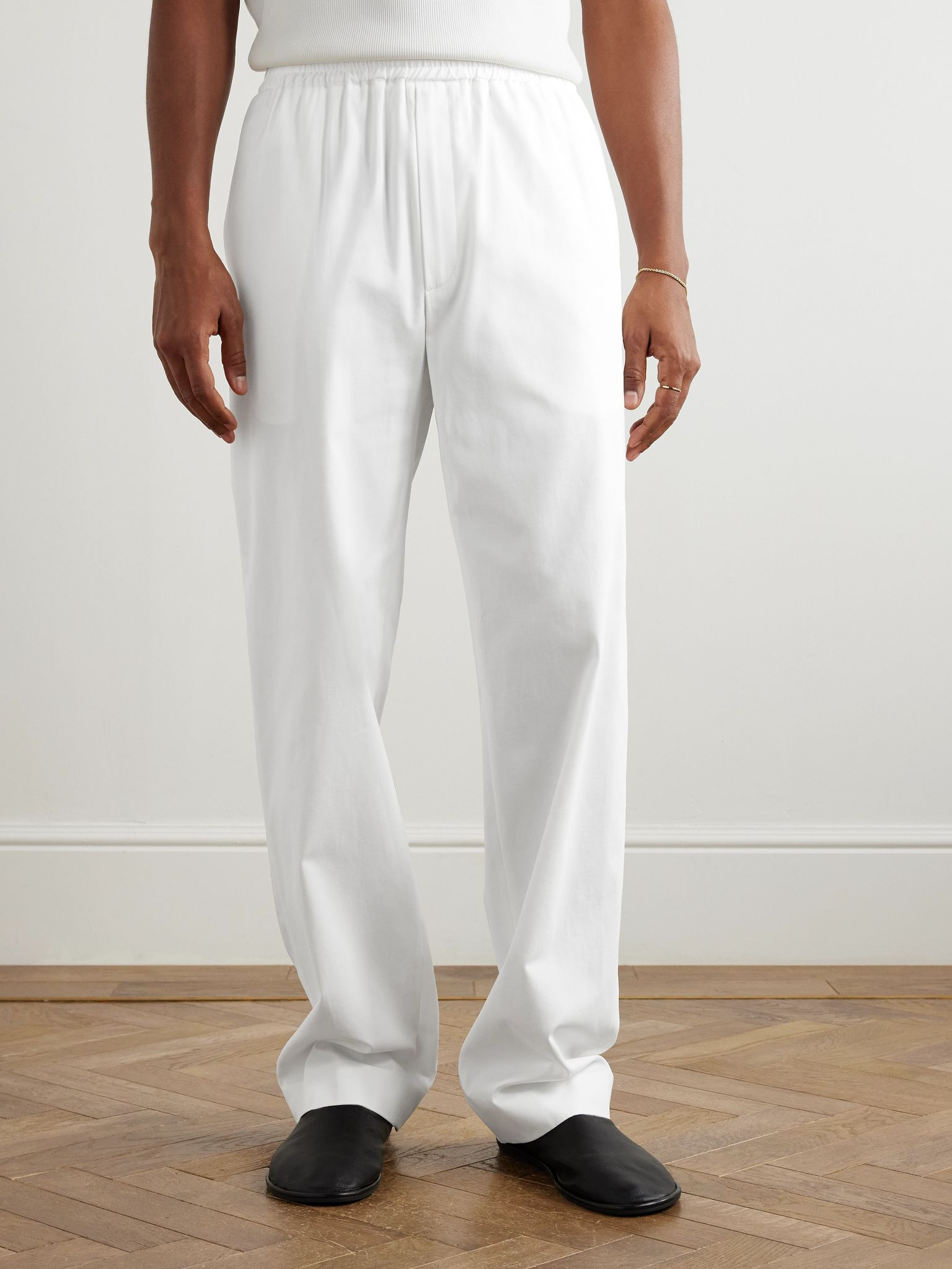 Jonah Wide-Leg Stretch Cotton and Cashmere-Blend Trousers White - 3