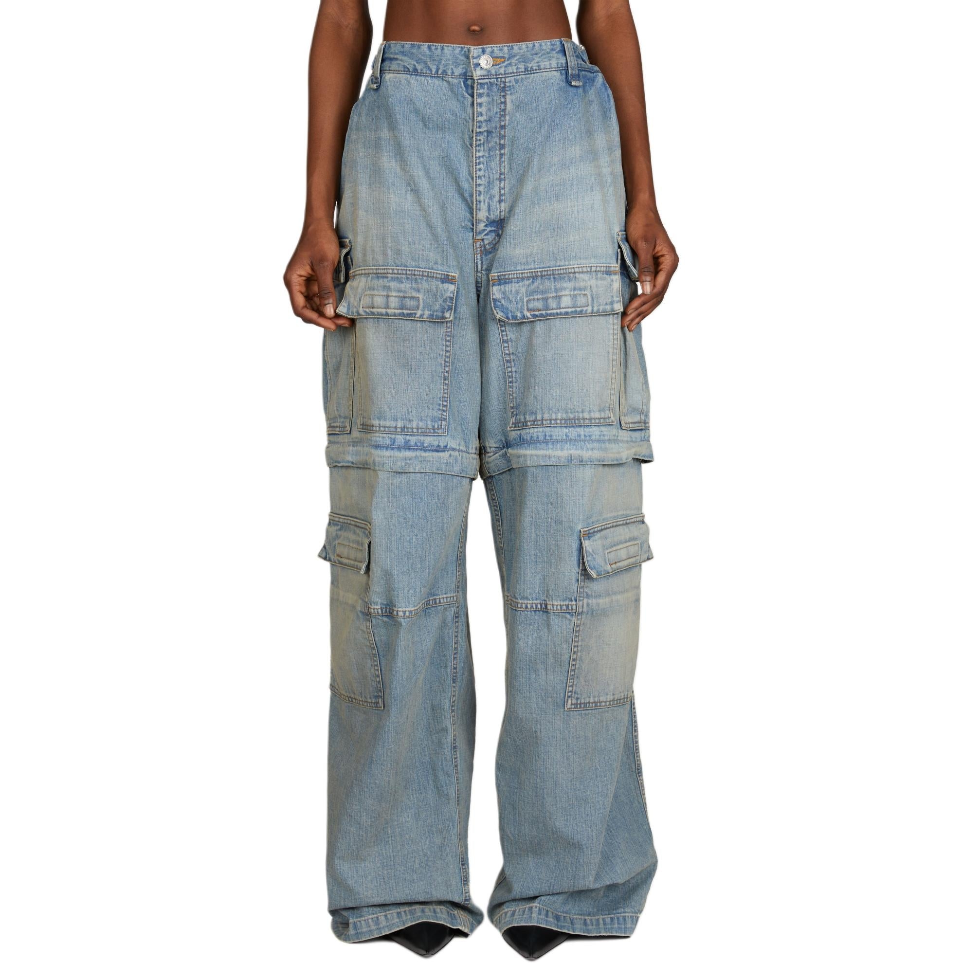 (WMNS) Balenciaga 24SS Zipper Type 2Way Denim Cargo Pants 'Blue' 773759TPW534868 - 3