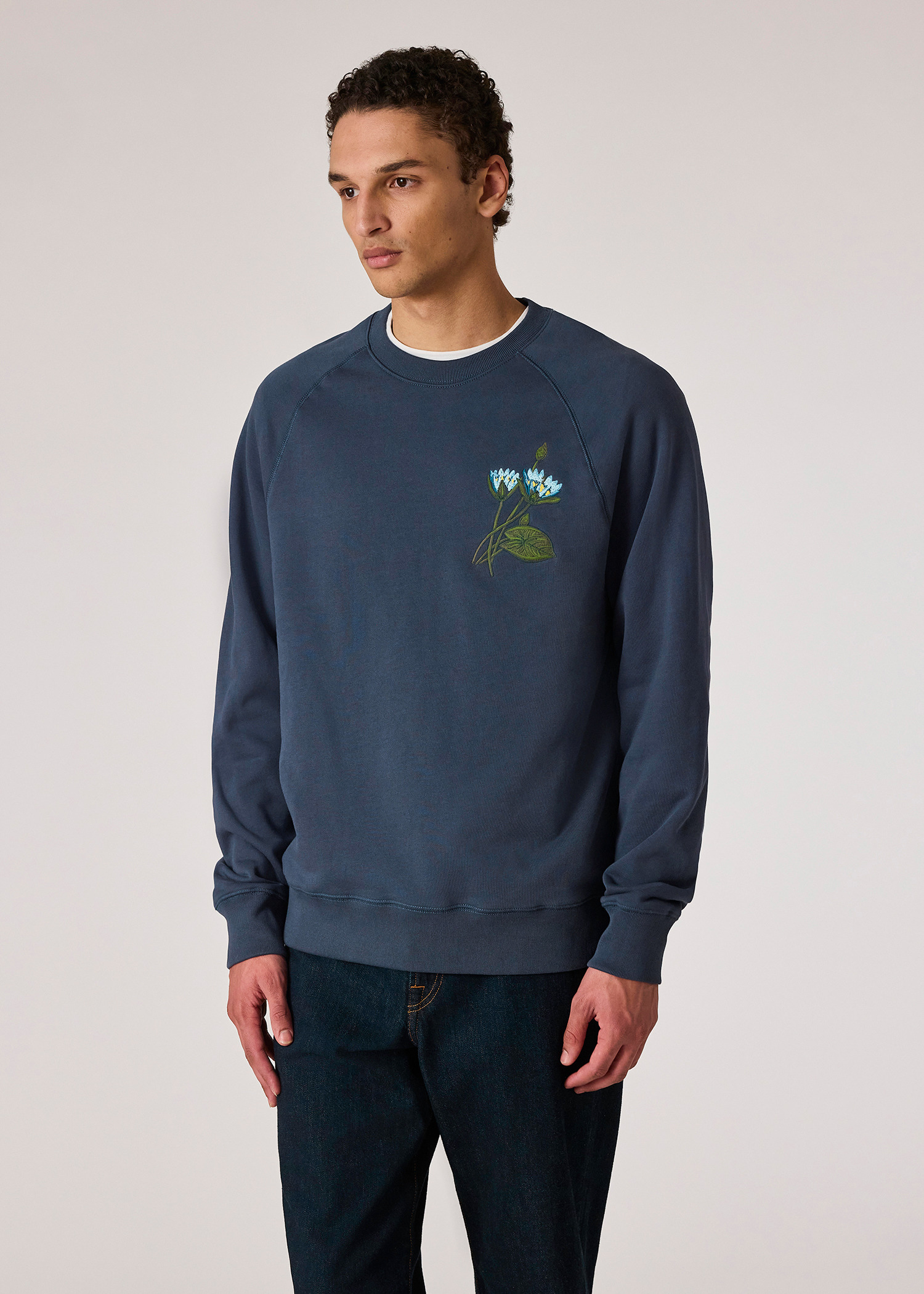 Steel Blue 'Floral' Embroidery Sweatshirt - 3