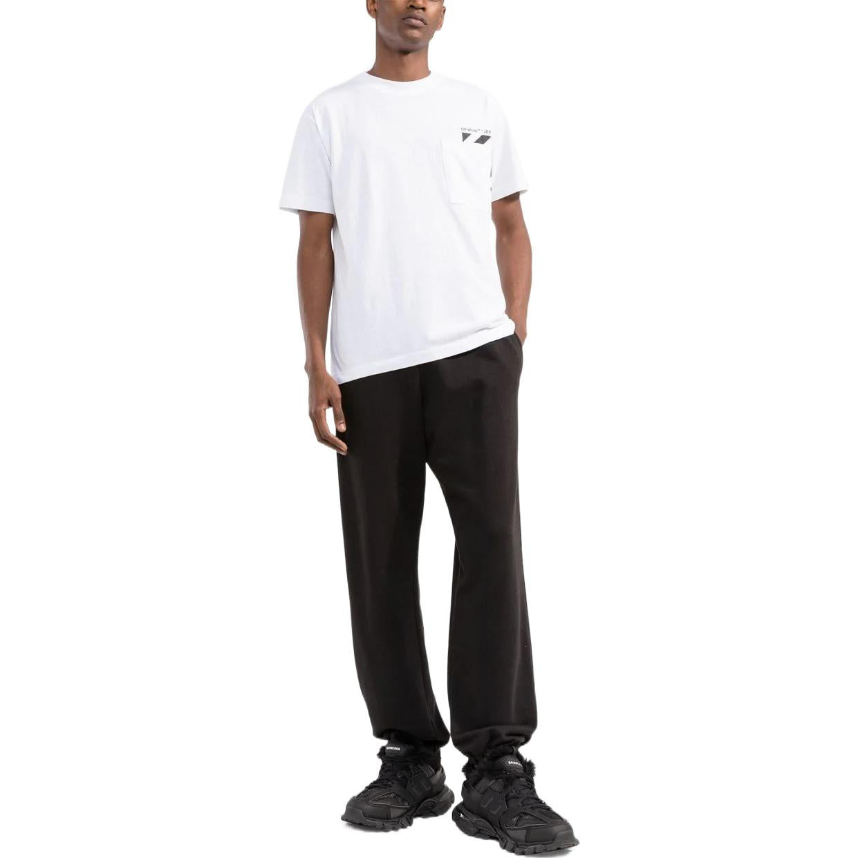 Men's Off-White Chest Stripe Pocket Round Neck Short Sleeve White T-Shirt OMAA128C99JER0010110 - 2