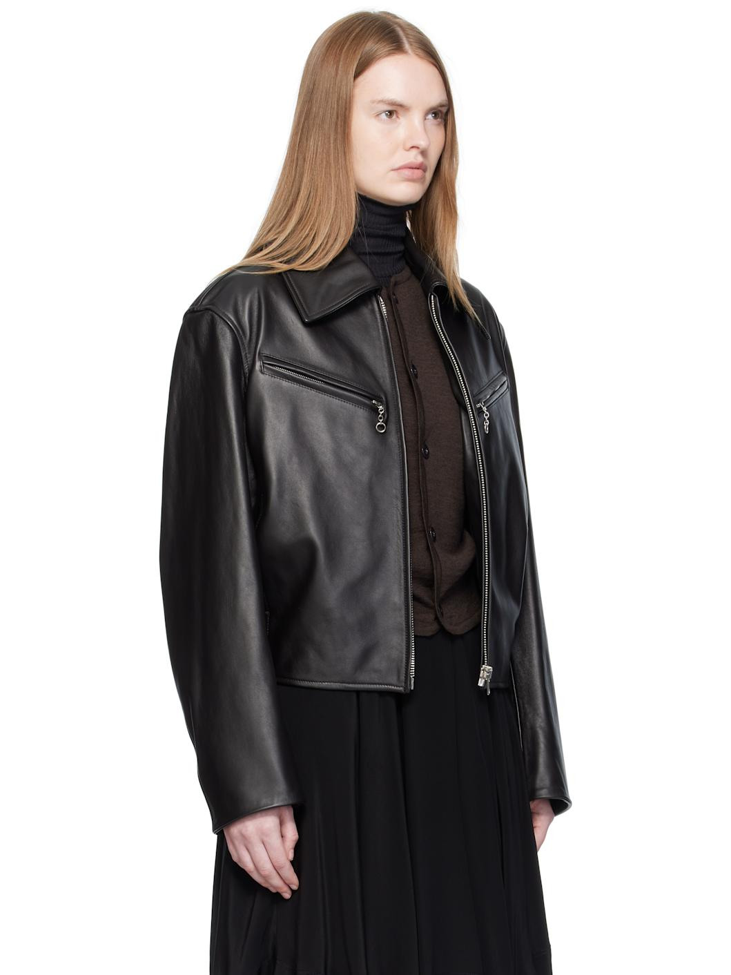 Brown Boxy Leather Blouson Jacket - 2