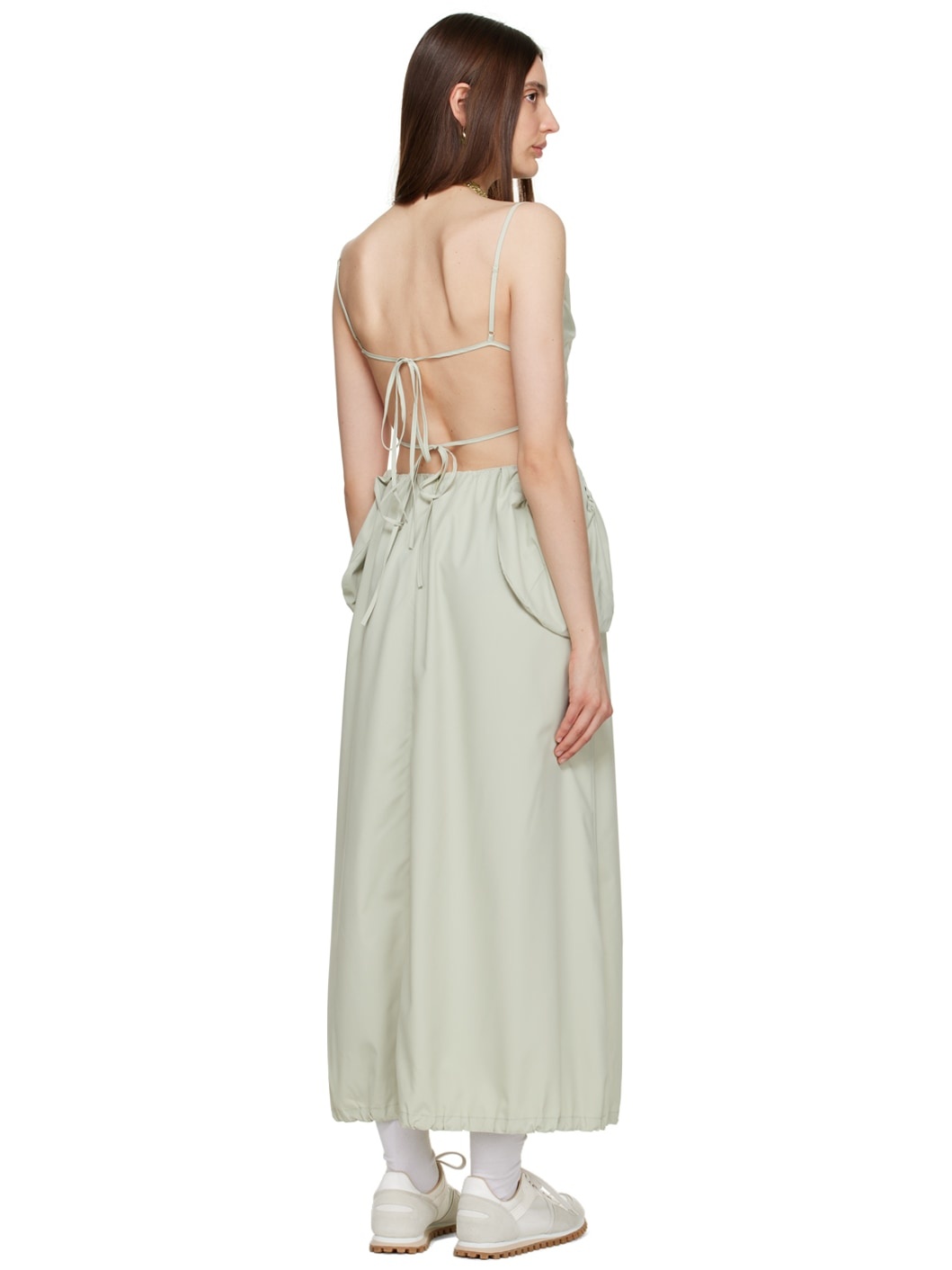 Green Gathered Midi Dress - 3