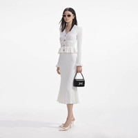 self-portrait White Knit Peplum Midi Dress | REVERSIBLE