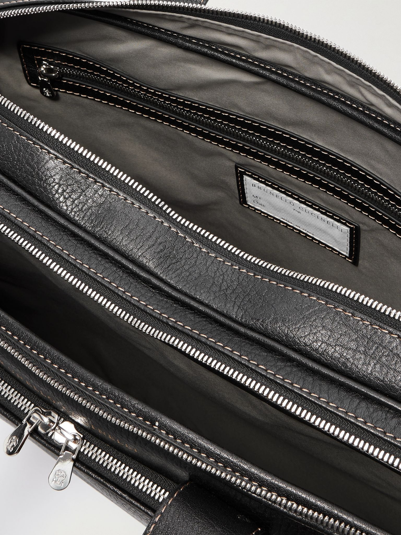 Textured-Leather Briefcase Black - 5