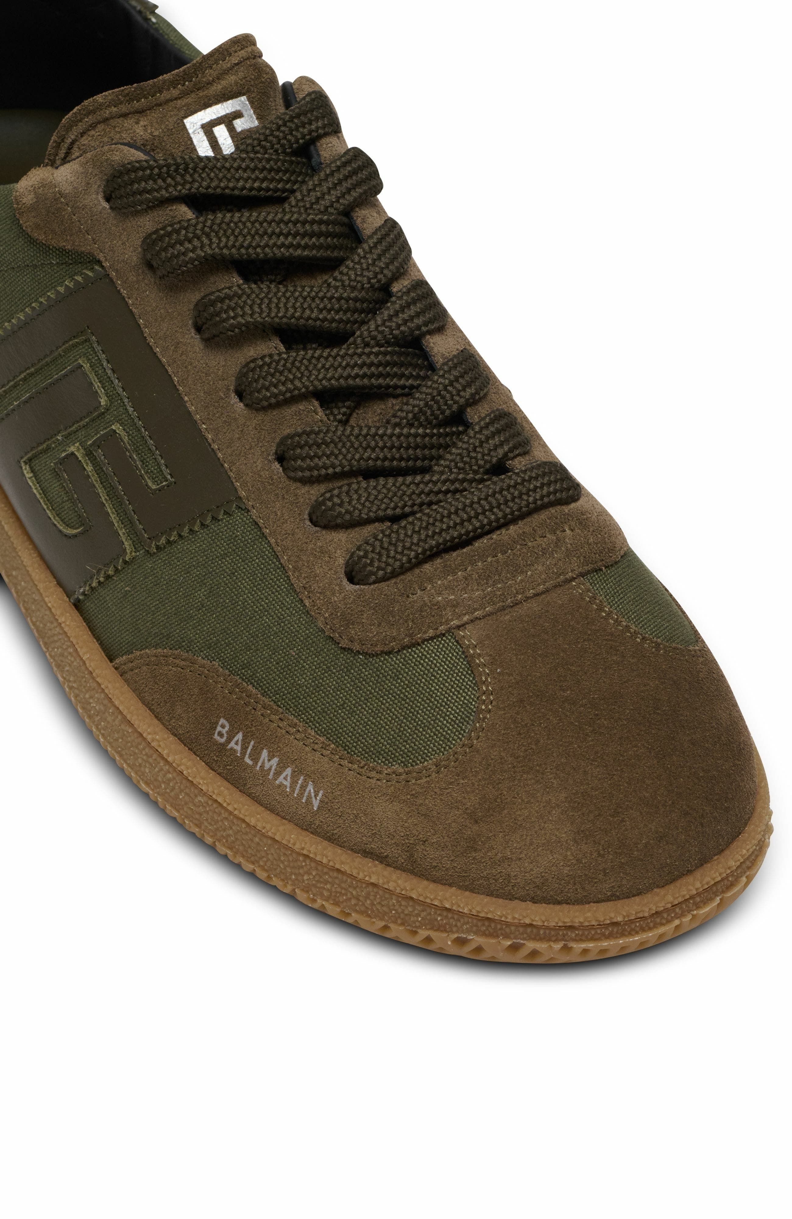 Balmain Swan trainers in leather and canvas in Khaki at Nordstrom - 7