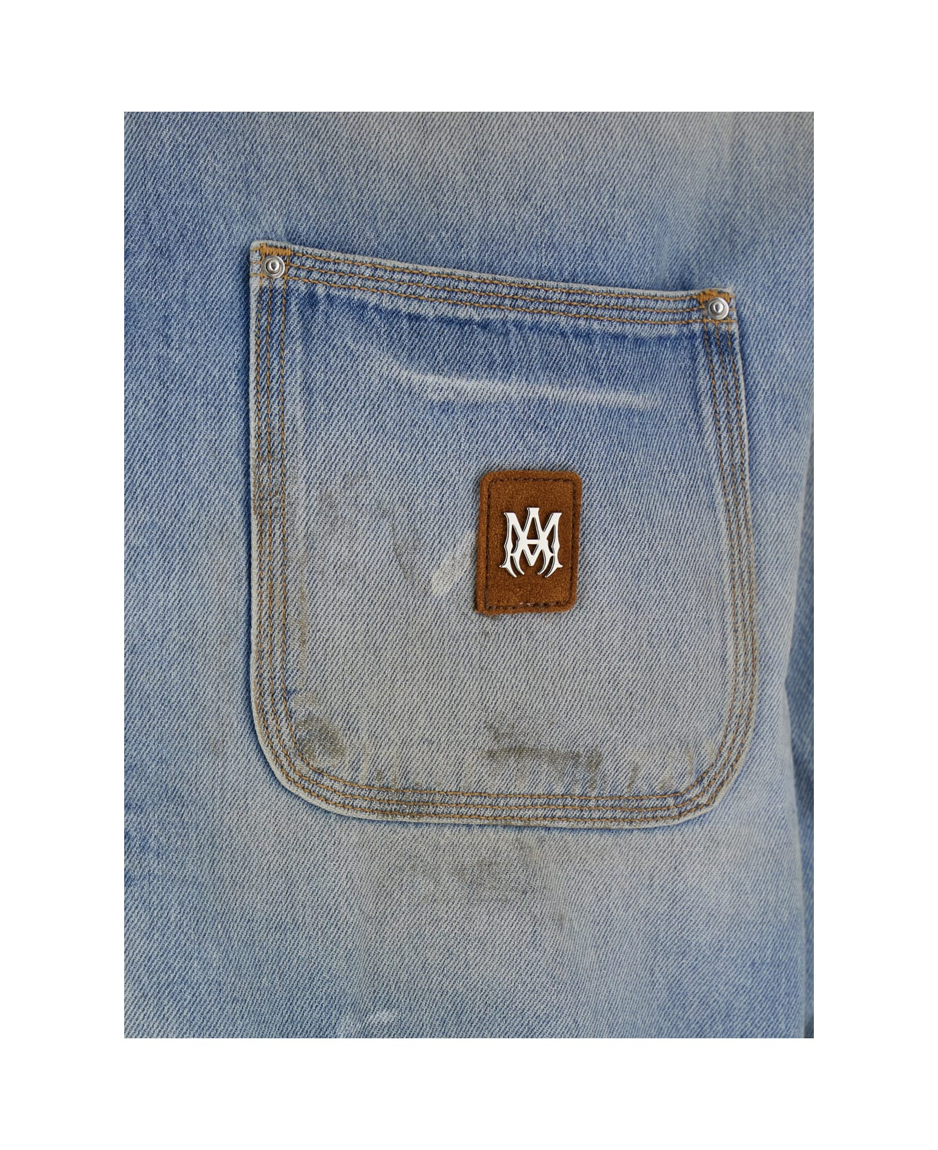 Blue Jacket With Classic Collar And Logo Patch On Front And Rear In Denim Man - 3