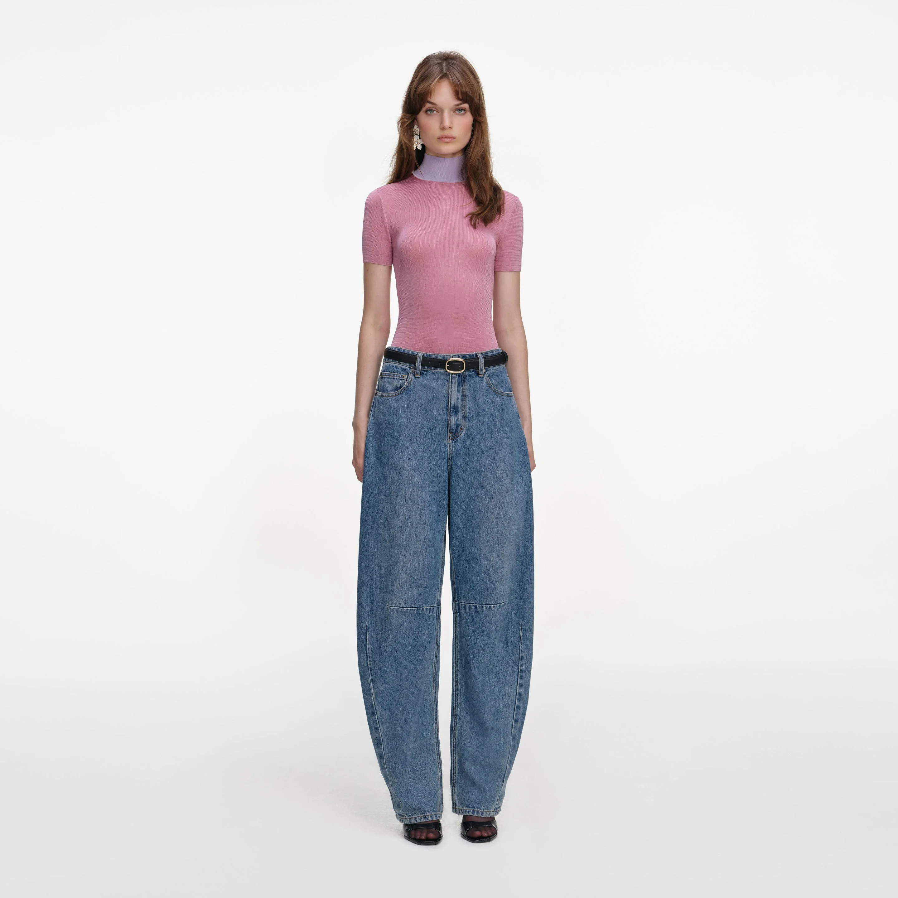 Pink Short Sleeve Viscose Knit Top - 1