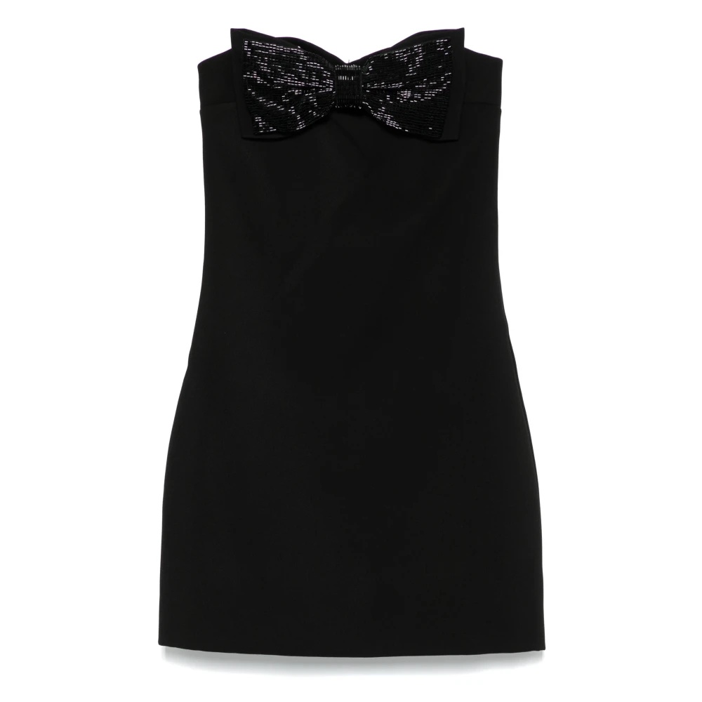 self-portrait BLACK BANDEAU DRESS WITH RHINESTONE BOW