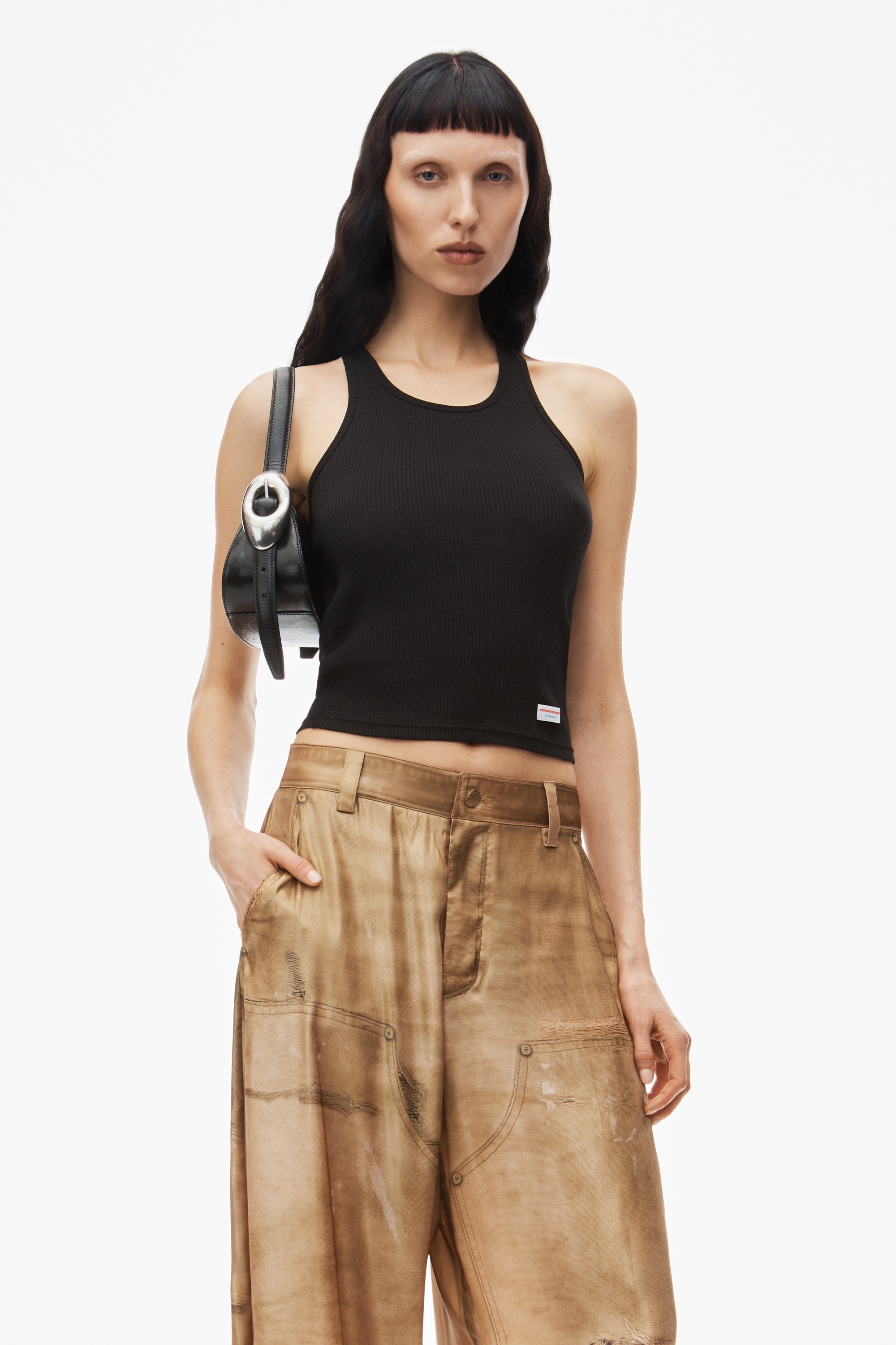 パンツ ALEXANDER WANG PRINTED JERSEY WIDE-LEG PANT wide-leg pant in cotton jersey in WASHED BLACK | alexanderwang®