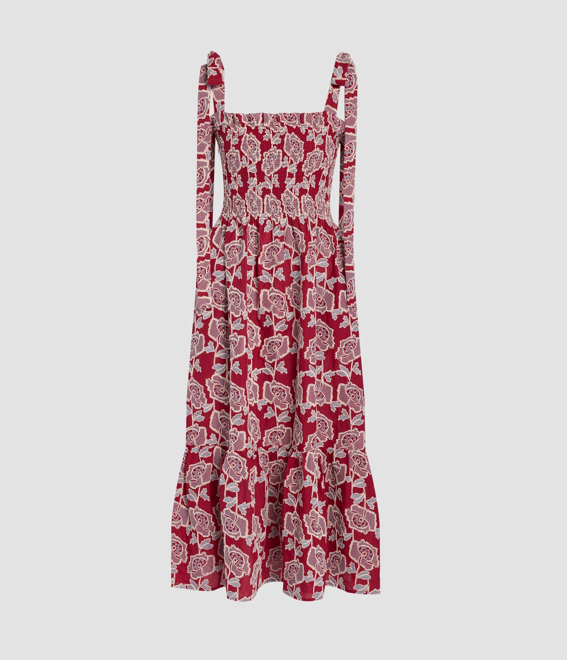 FLORAL EMBROIDERED COTTON SLEEVELESS MIDI DRESS - 1