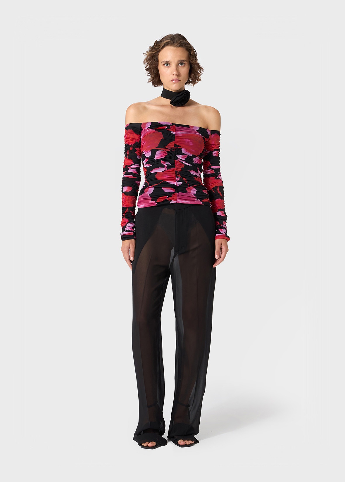 PRINTED JERSEY BLOUSE WITH DRAPING - 2
