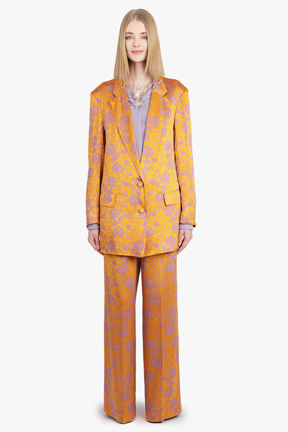 BASTI FLORAL JACQUARD SINGLE BREASTED  JACKET | MANDARIN/LILAC - 3