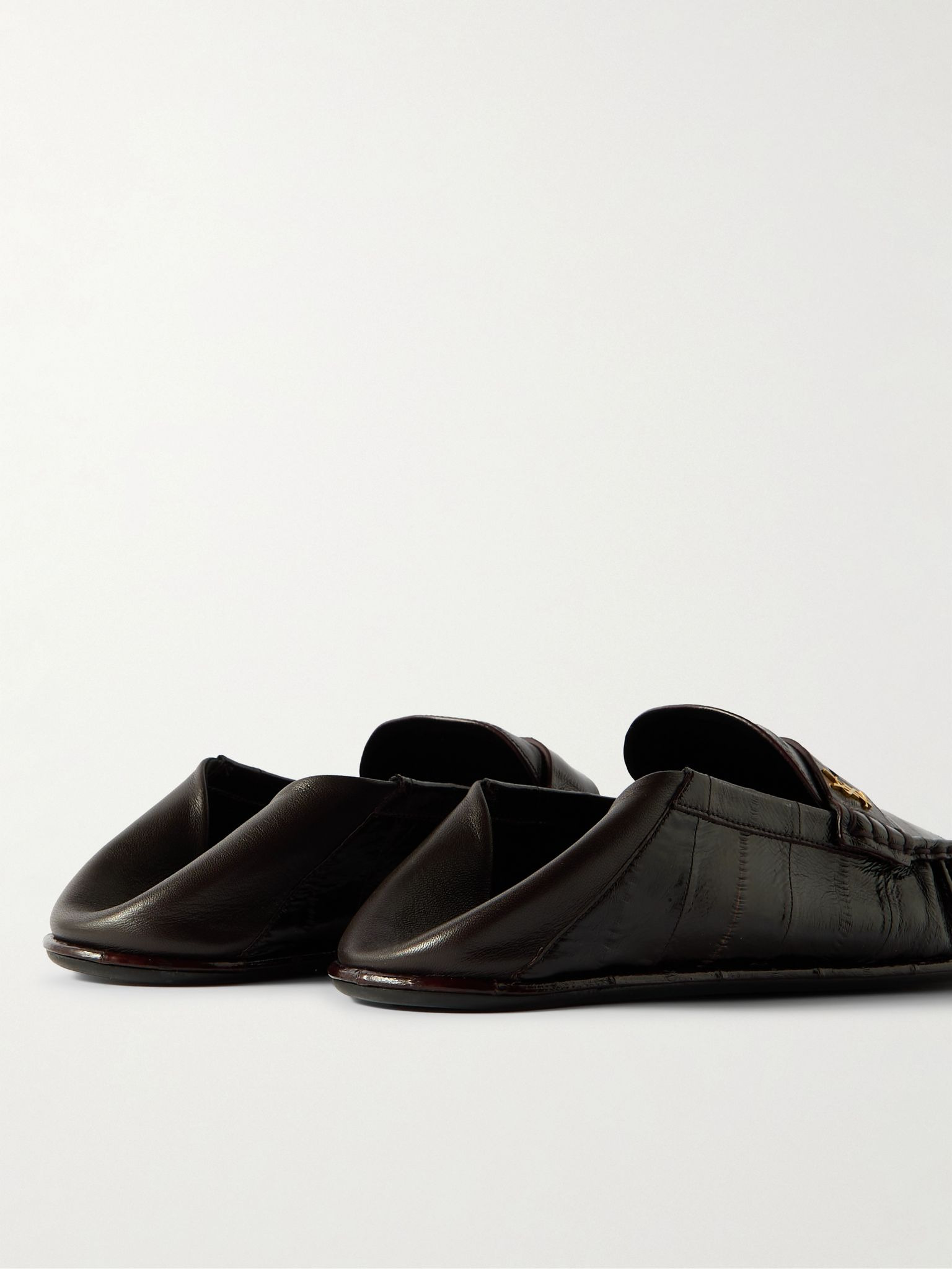 Le Loafer Logo-Embellished Collapsible-Heel Leather Penny Loafers Brown - 5