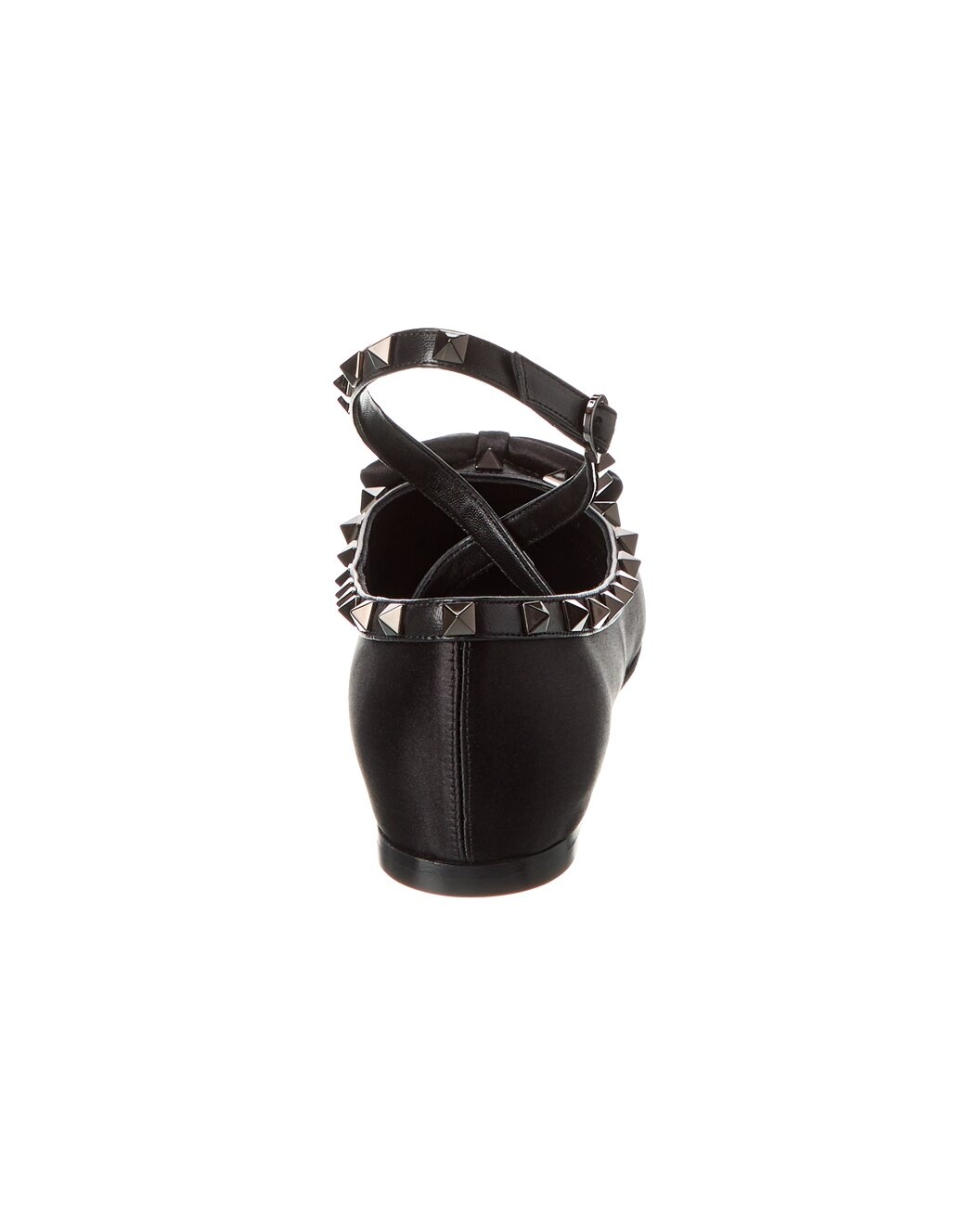 Valentino Rockstud Satin & Leather Ankle Strap Ballerina Flat - 3