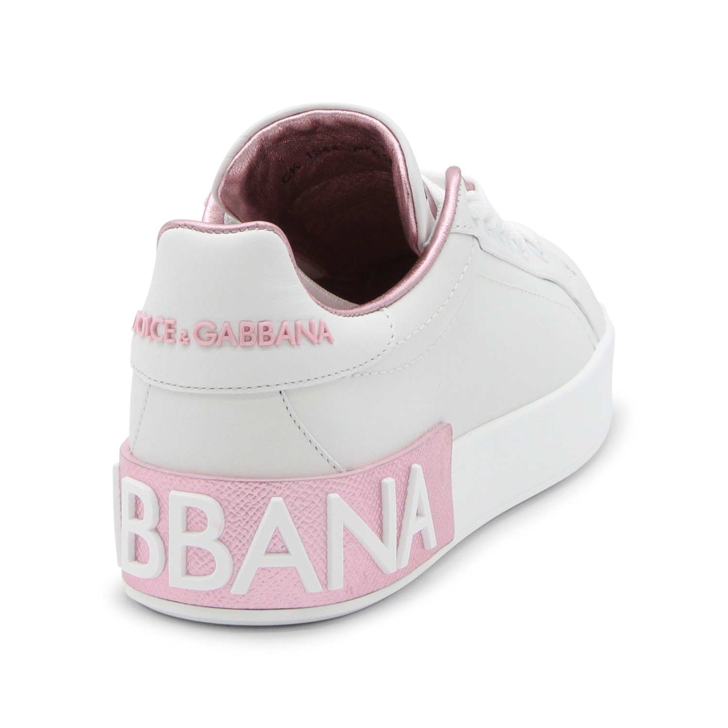 WHITE AND PINK LEATHER PORTOFINO SNEAKERS - 3