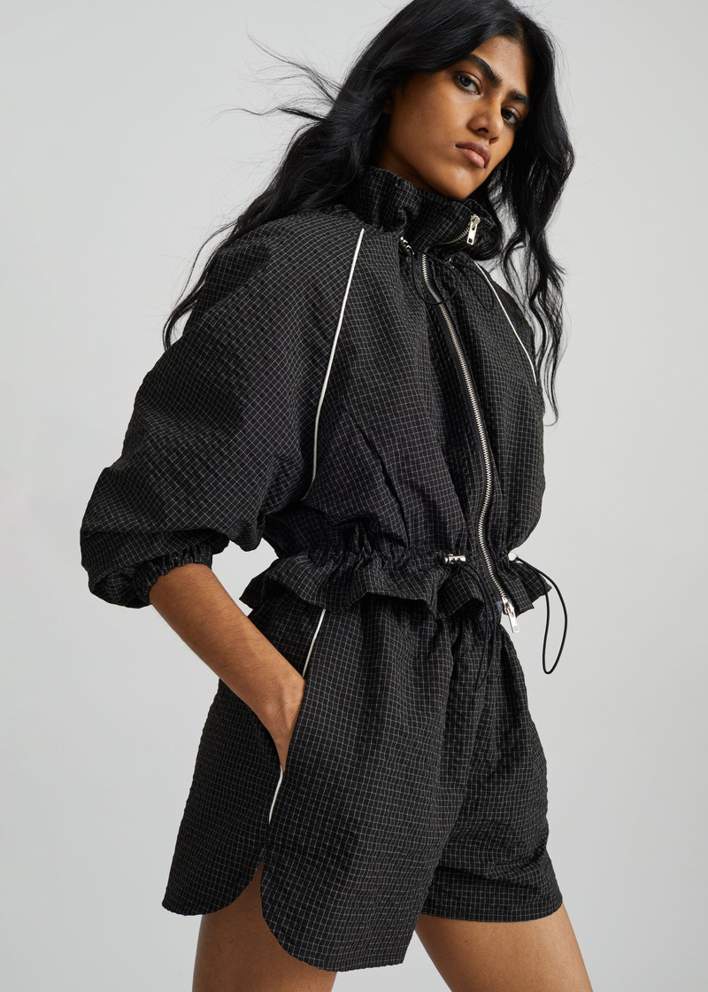 Arizona Seersucker Drawstring Track Jacket - Checked Black 5