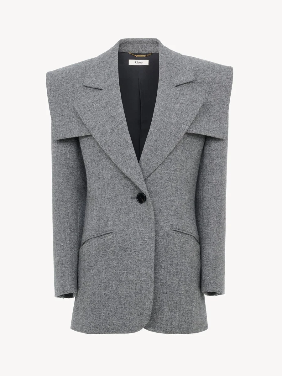 SINGLE-BREASTED TAILORED JACKET IN CHINÉ WOOL - 1