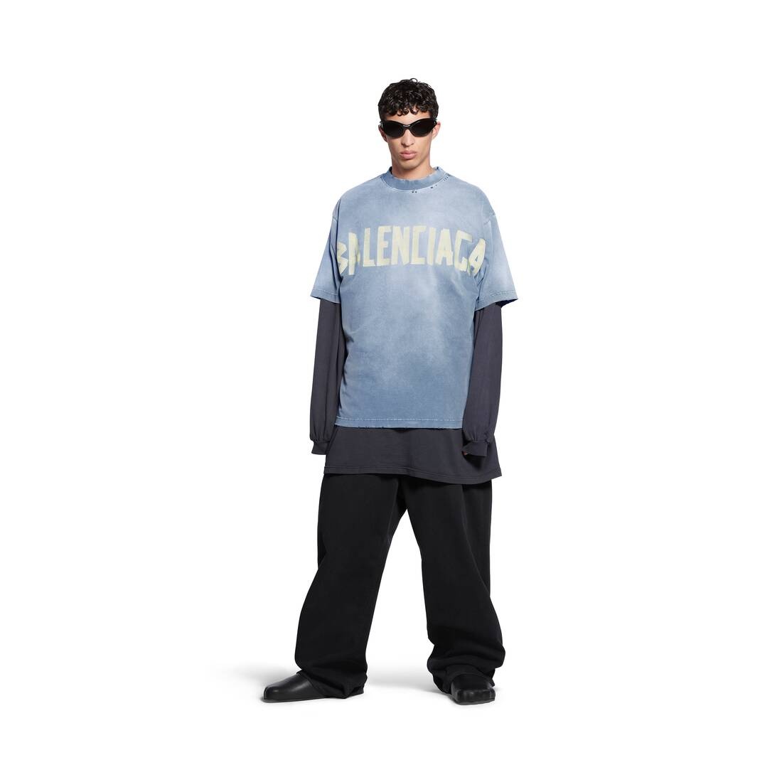 Men's Tape Type T-shirt Medium Fit in Faded Blue - 2
