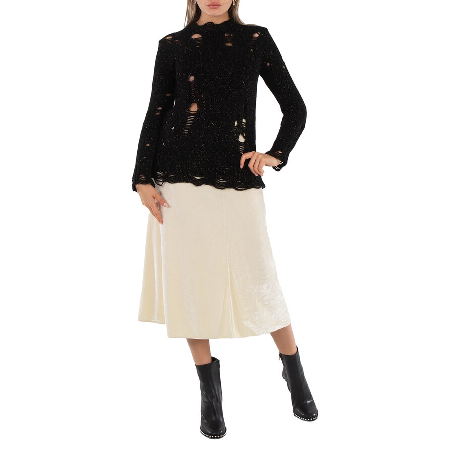 Jil Sander Ladies Cosmic Latte Low Waist Velvet A-line Midi Skirt, Brand Size 34 (US Size 4) - 4