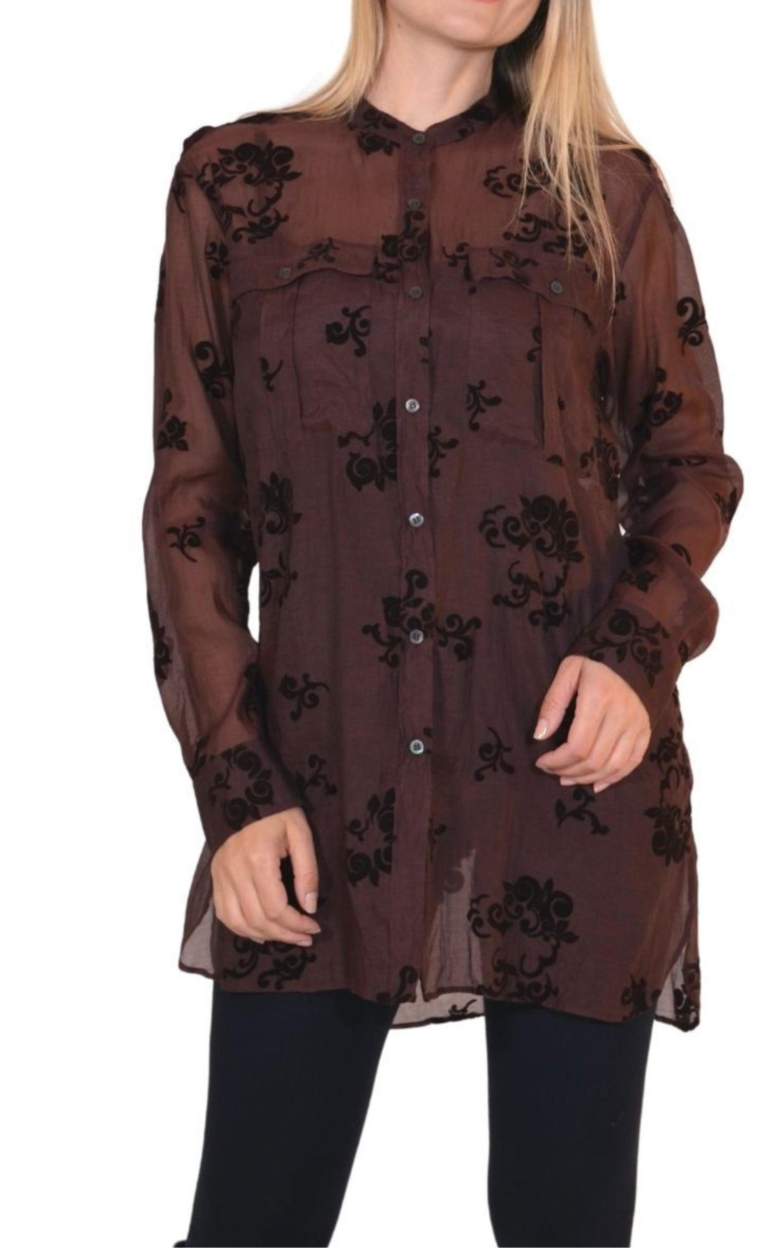 Burgundy Floral Silk Blend Shirt - 3