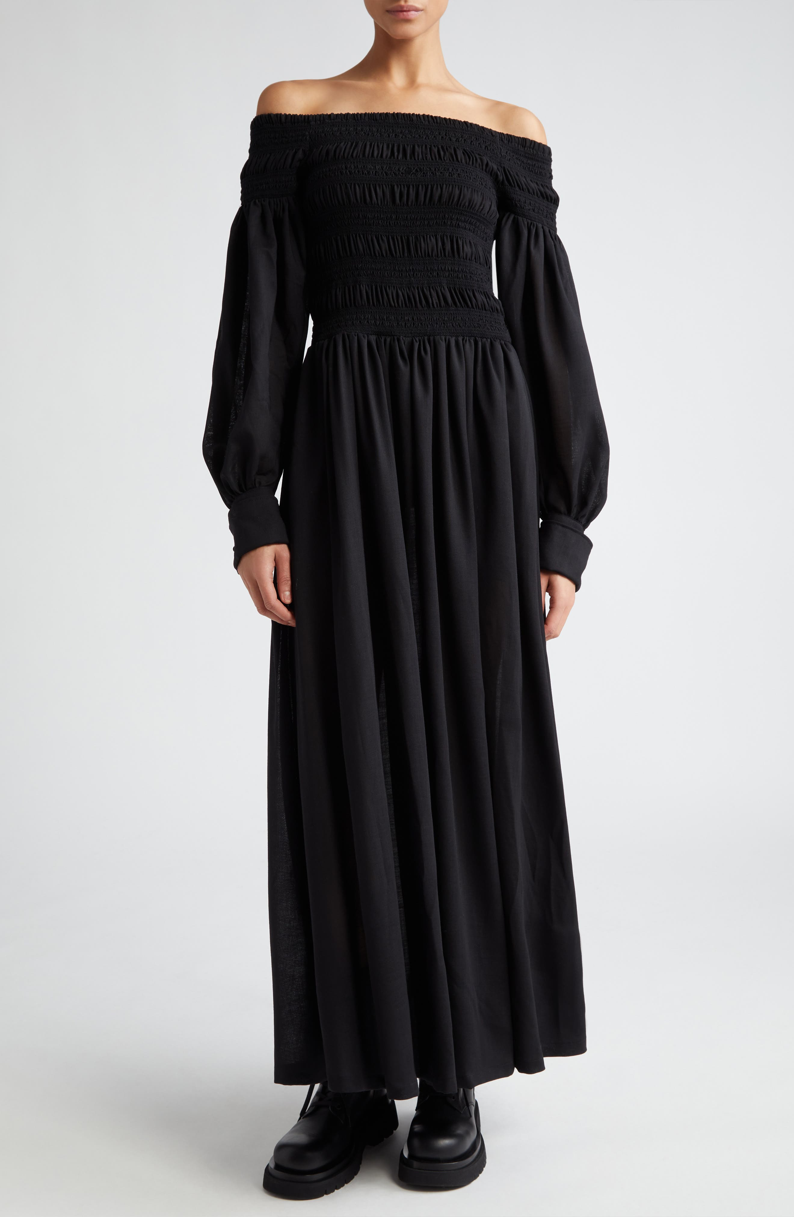 Manu Off the Shoulder Long Sleeve Virgin Wool Maxi Dress - 1