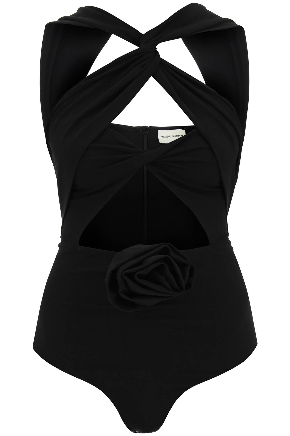 Cut Out Bodysuit With Rose Applique - 1